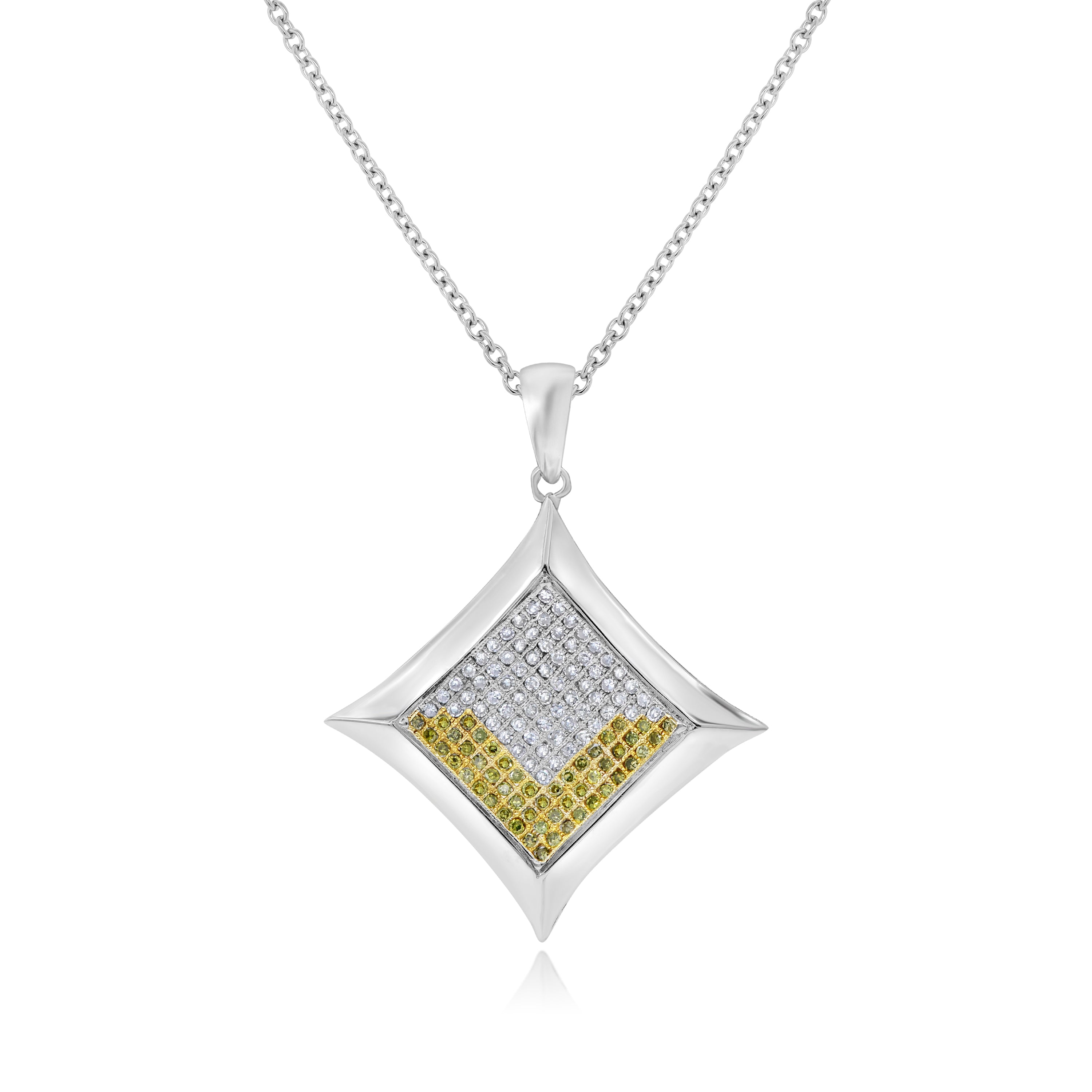 0.4 ct. Yellow & White Diamond 14K White Gold Square Micro Pave Pendant