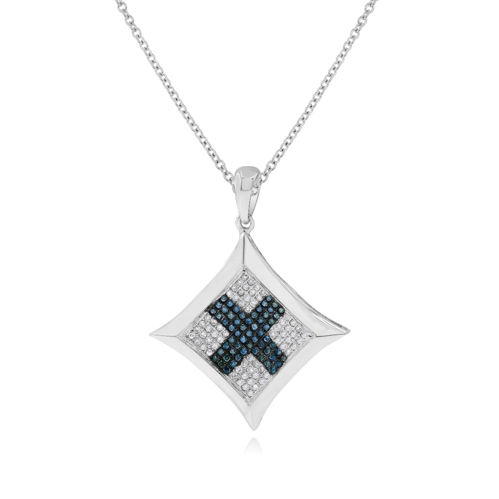 0.4 ct. Blue & White Diamond 14K White Gold Square Micro Pave Pendant