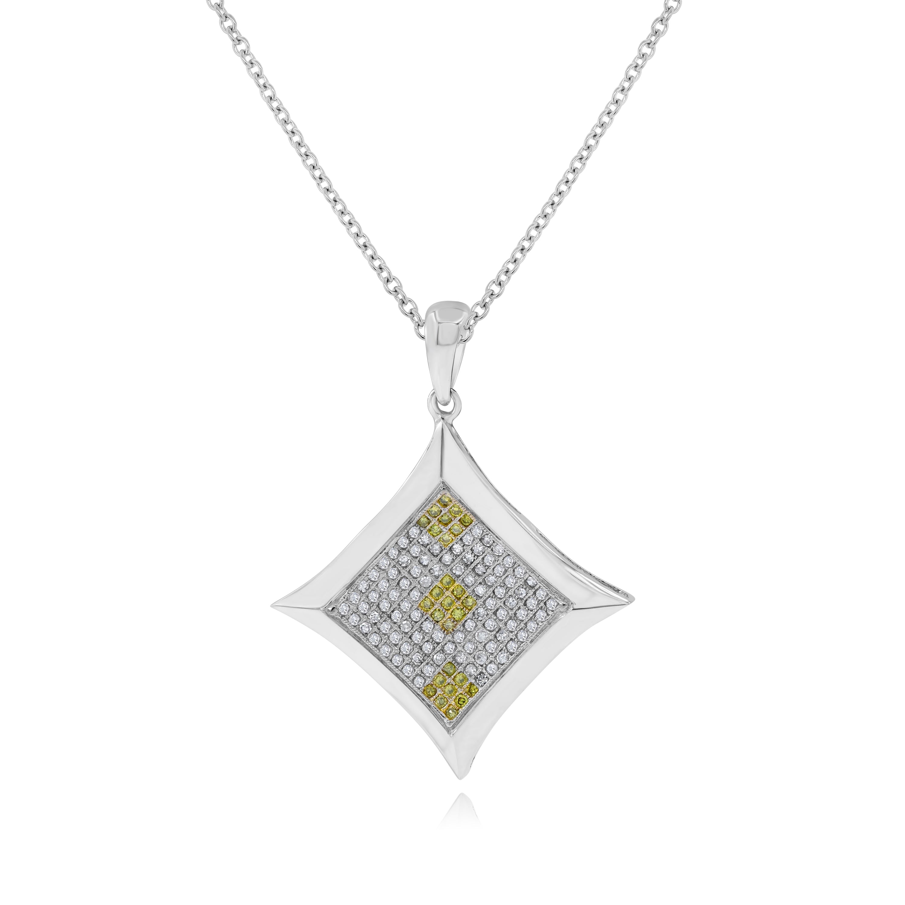 0.42 ct. Yellow & White Diamond 14K White Gold Square Micro Pave Pendant