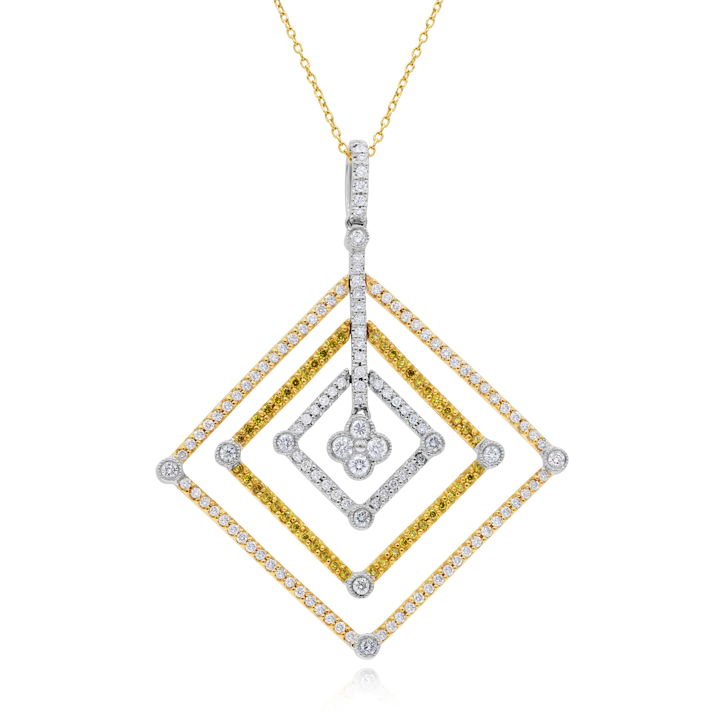 1.13 ct. Yellow & White Diamond 18K Three-Tone Gold Gemetrical Floating Pendant