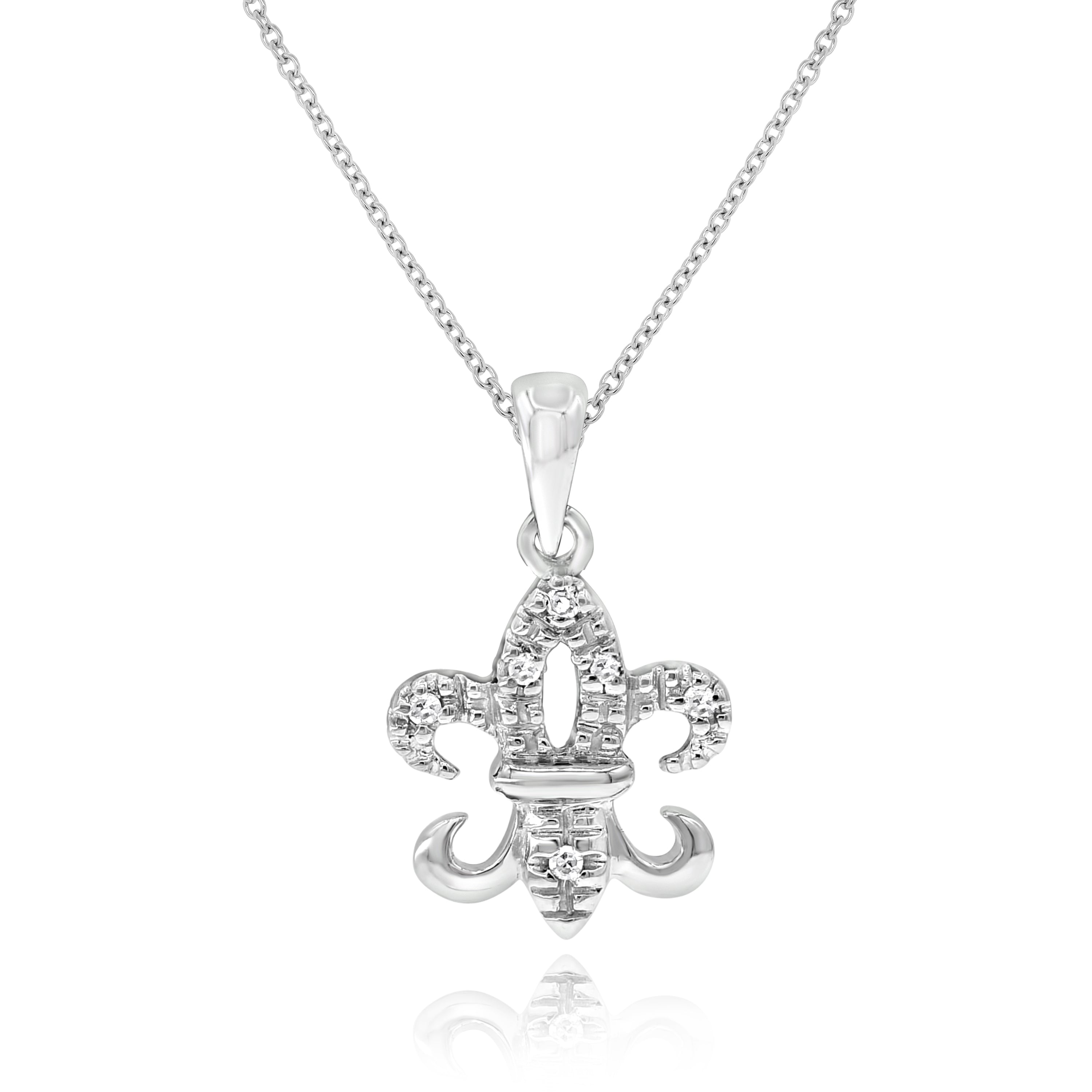 0.02 ct. Diamond 14K White Gold Fleur De Lis Pendant