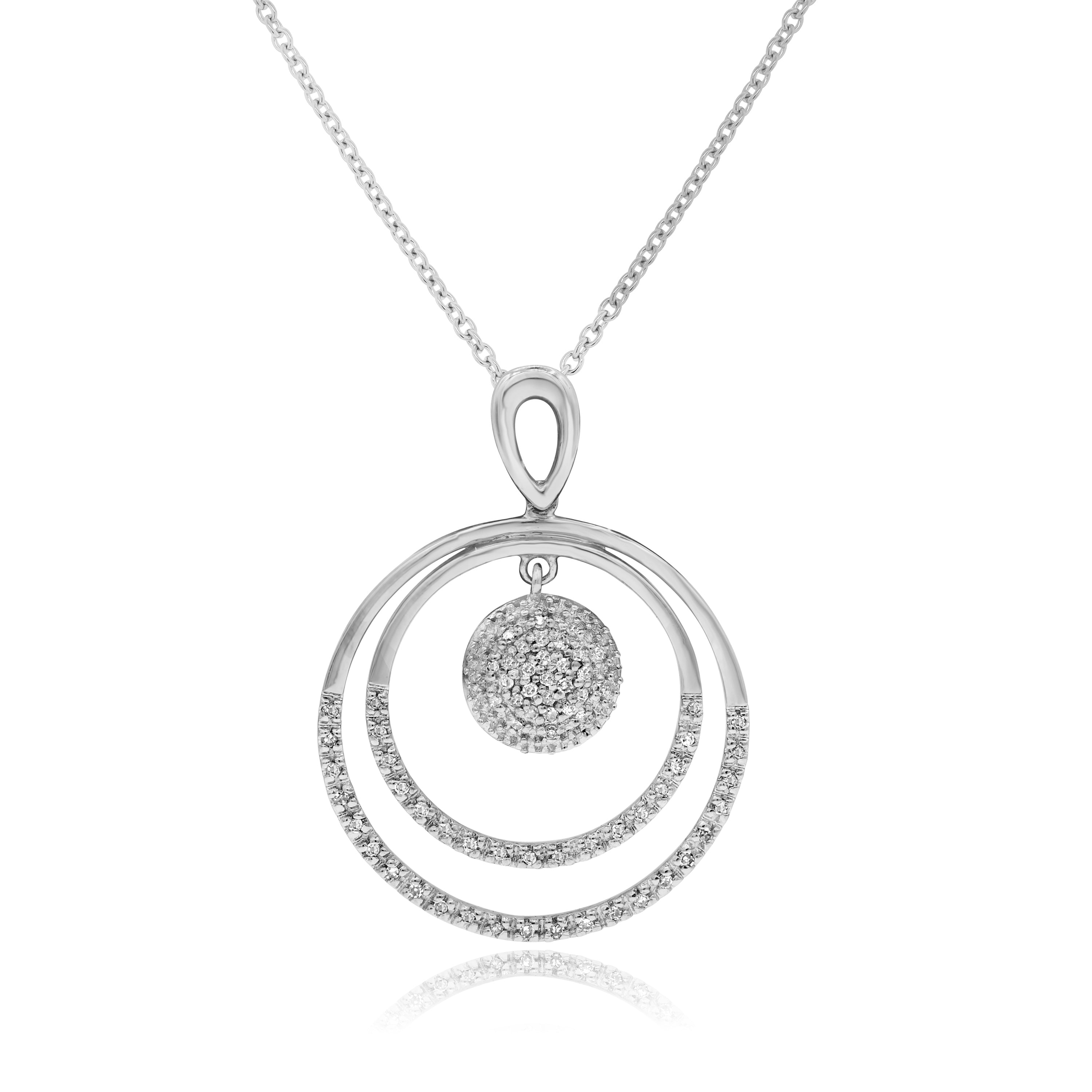 0.21 ct. Diamond 14K White Gold Round Pave Double Circular Floating Pendant
