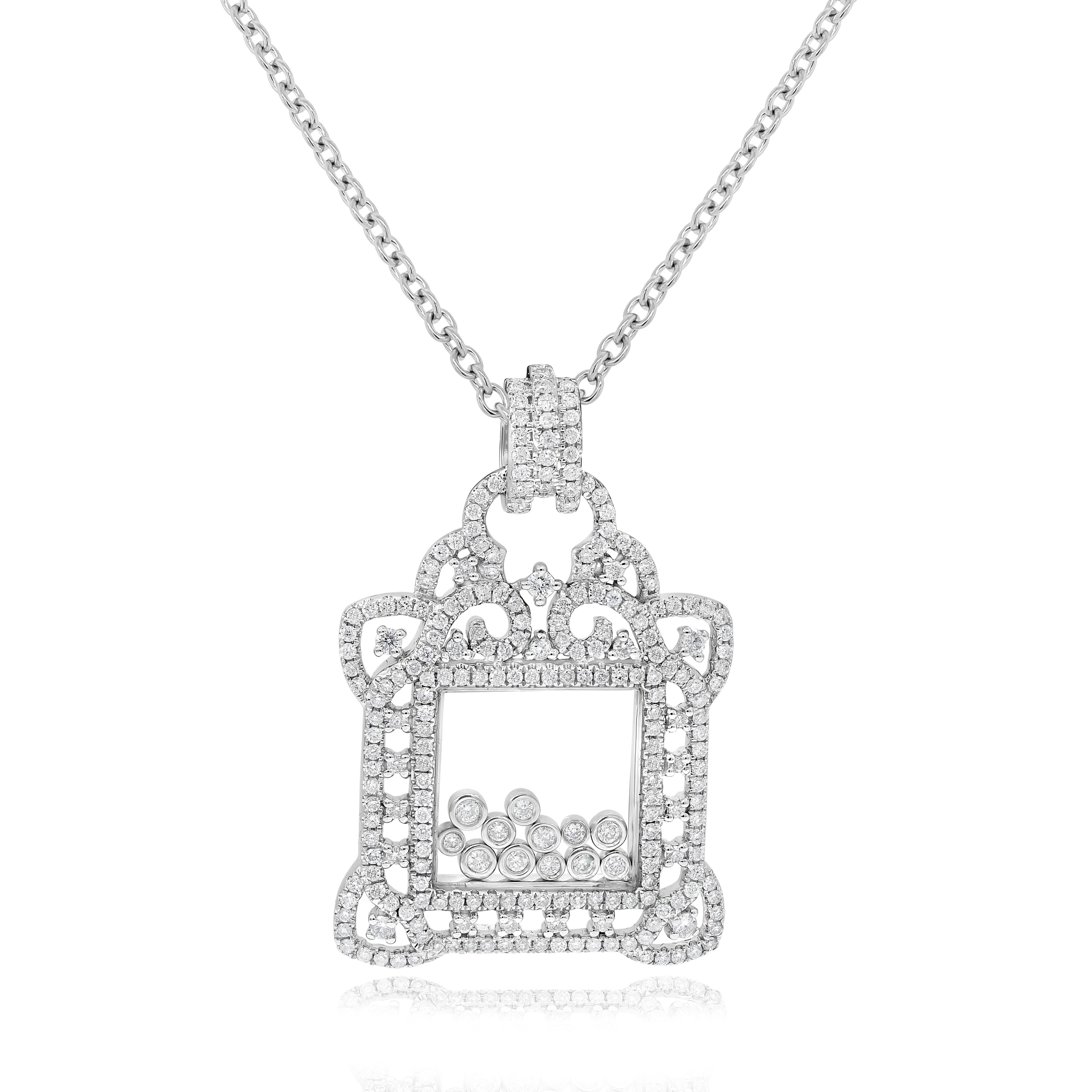 1.59 ct. Diamond 18K White Gold Open Square Pendant With 18" Chain