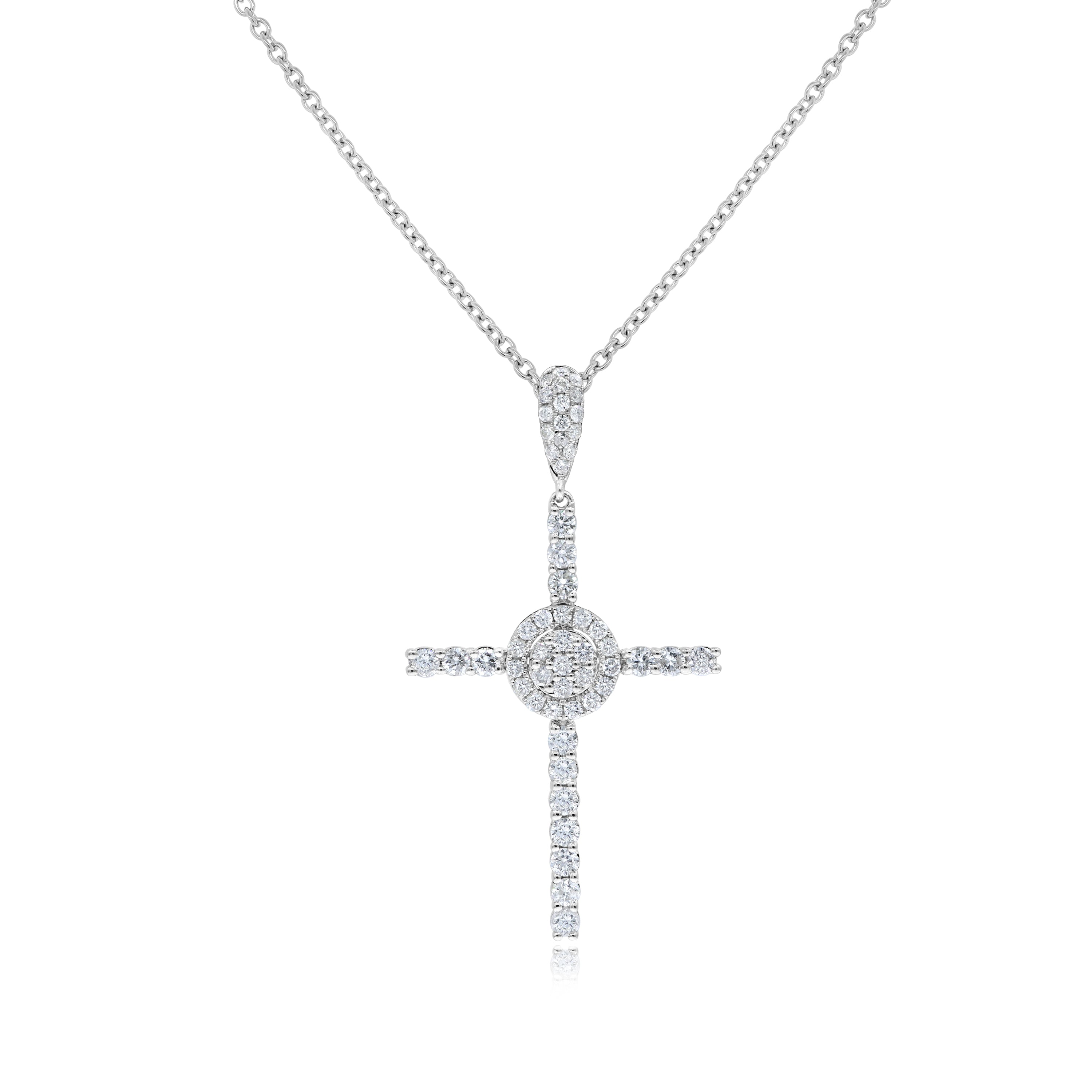 1.4 ct. Diamond 18K White Gold Cross Pendant
