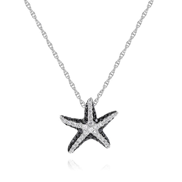 0.27 ct. Black & White Diamond 14K White Gold Starfish Pendant