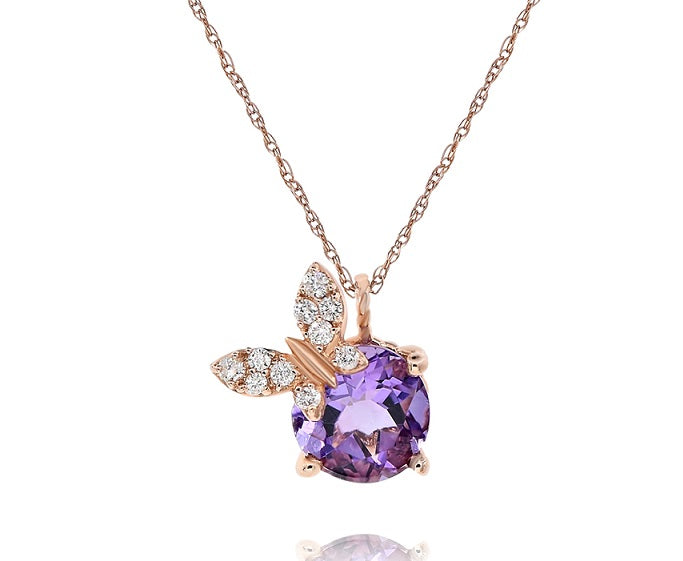 1.75 ct. Amethyst & 0.11 ct. Diamond 14K Rose Gold Butterfly Pendant