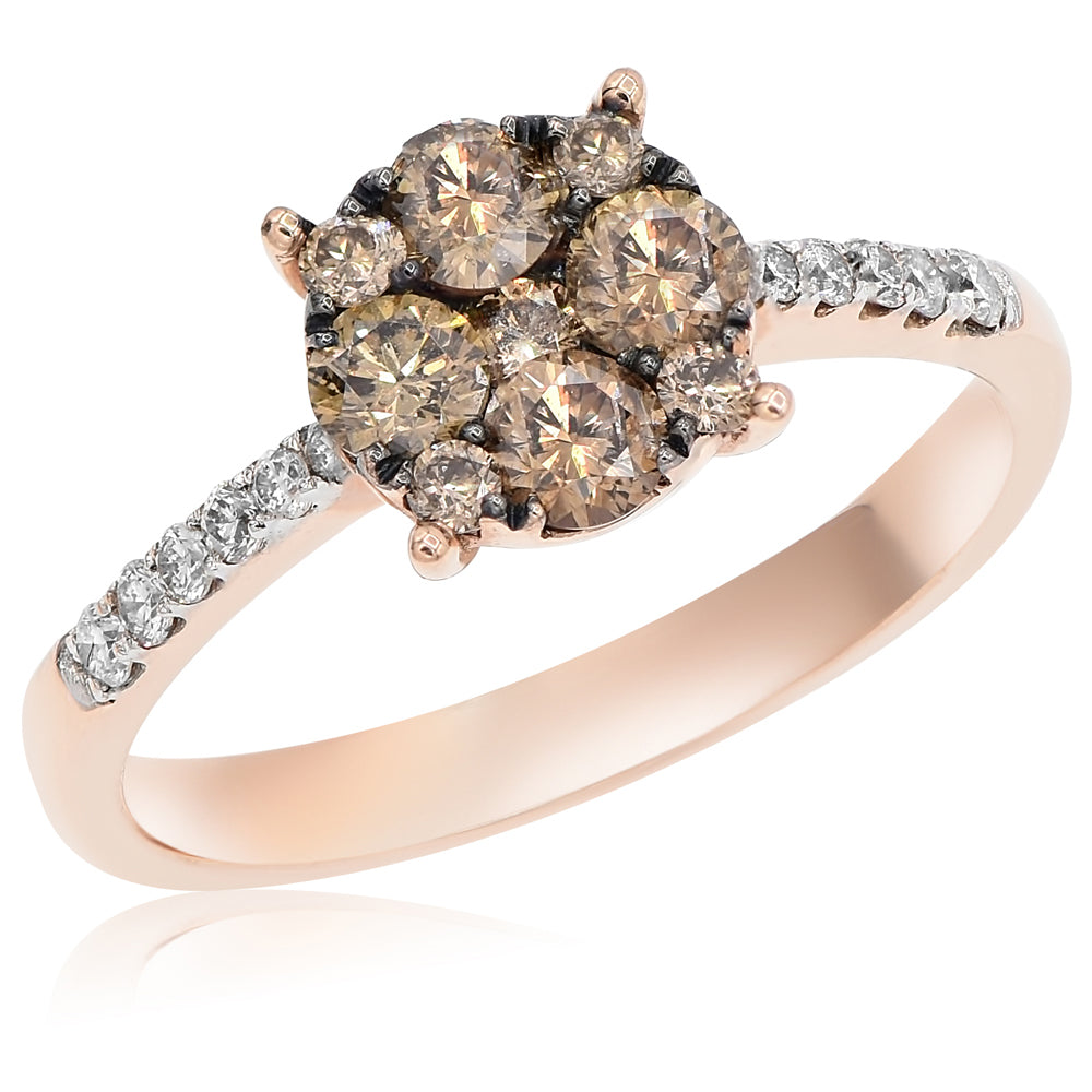 0.79 ct. Brown Diamond & 0.16 ct. Diamond 14K Rose Gold Flower Halo Ring