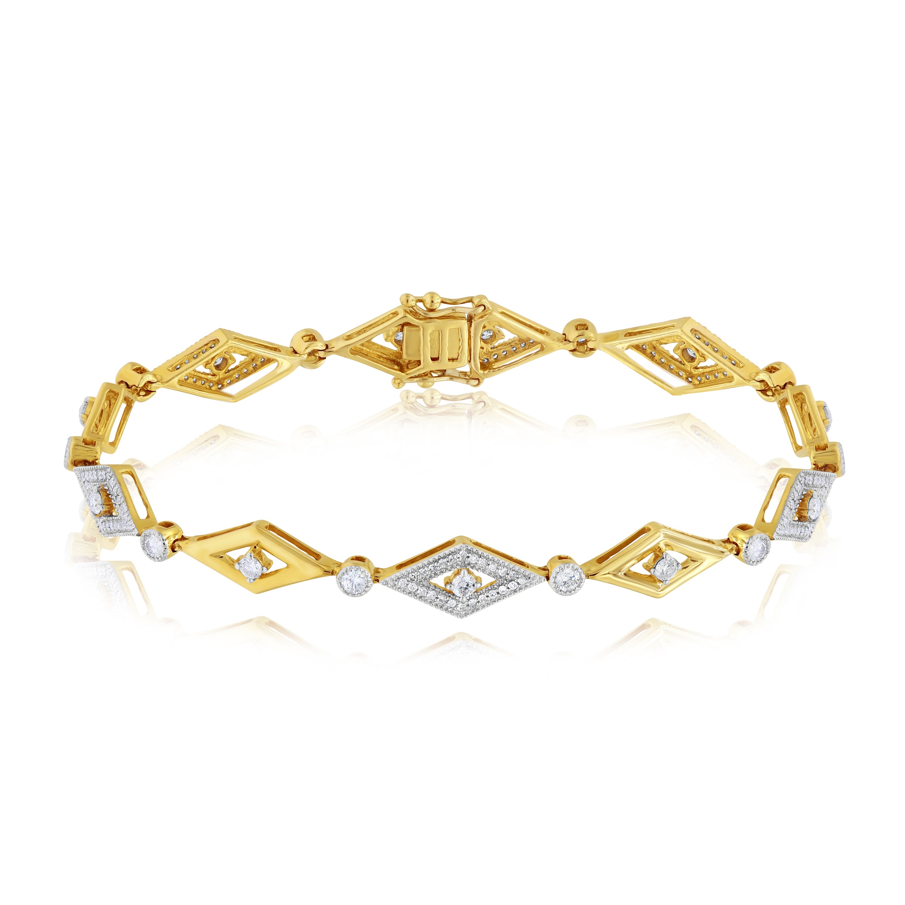 1.15 ct. Diamond 14K Yellow Gold Kite Link Bracelet