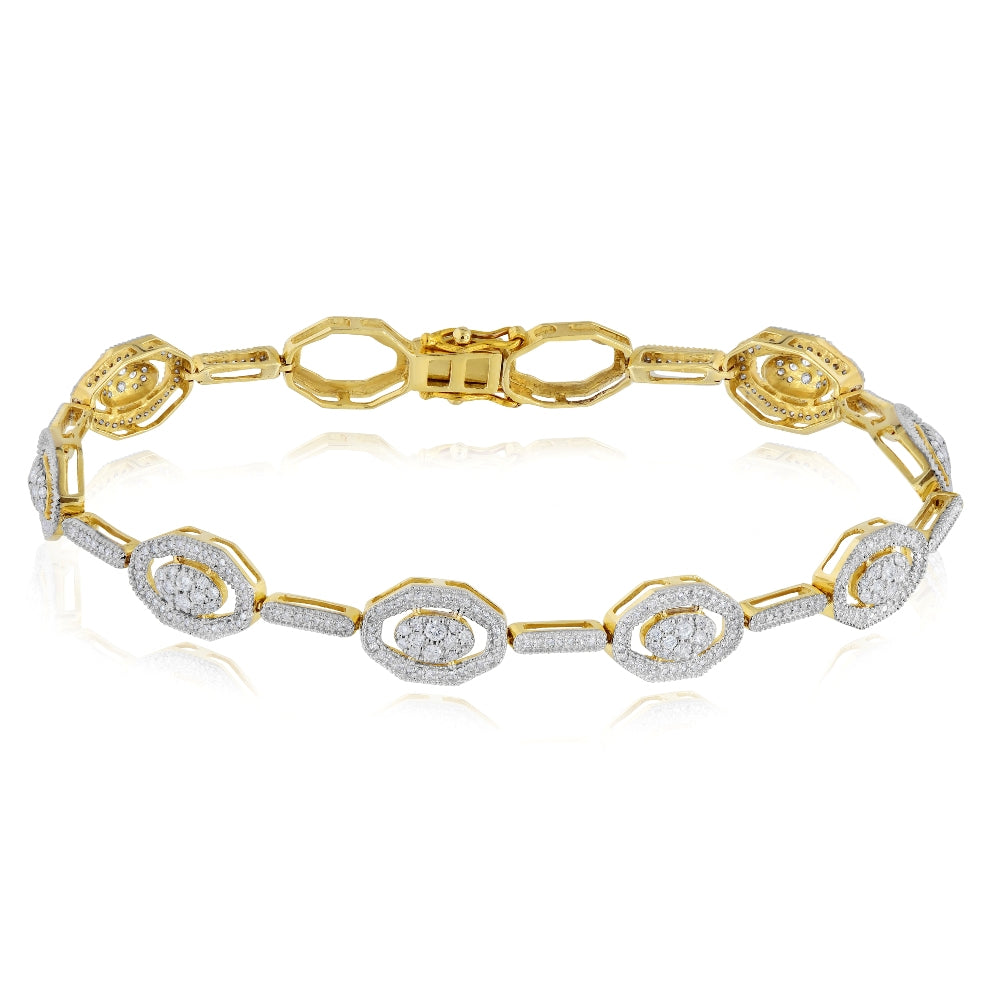 1.3 ct. Diamond 14K Yellow Gold Beveled Octagon & Bar Link Bracelet