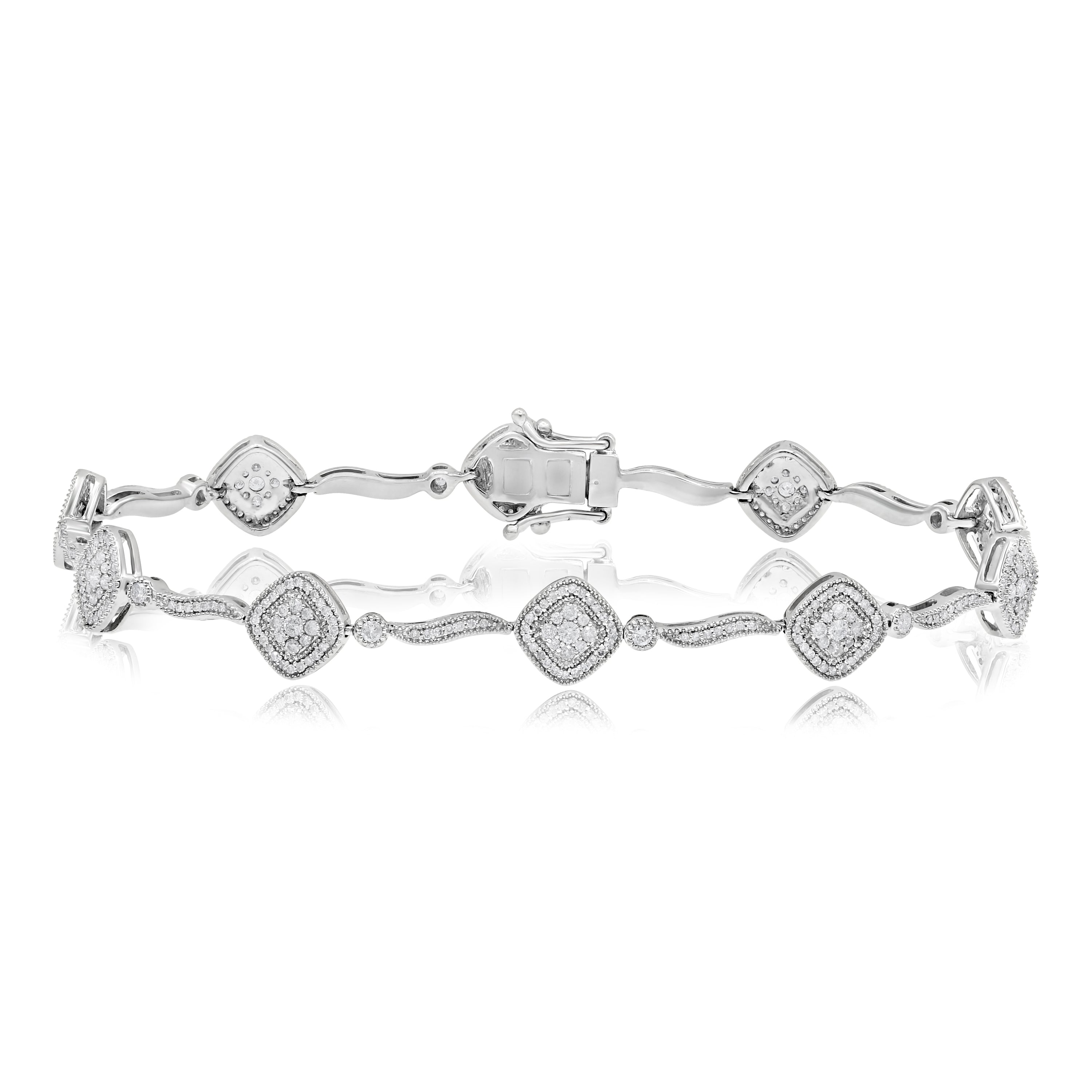 1.3 ct. Diamond 14K White Gold Cushion & Wave Link Bracelet