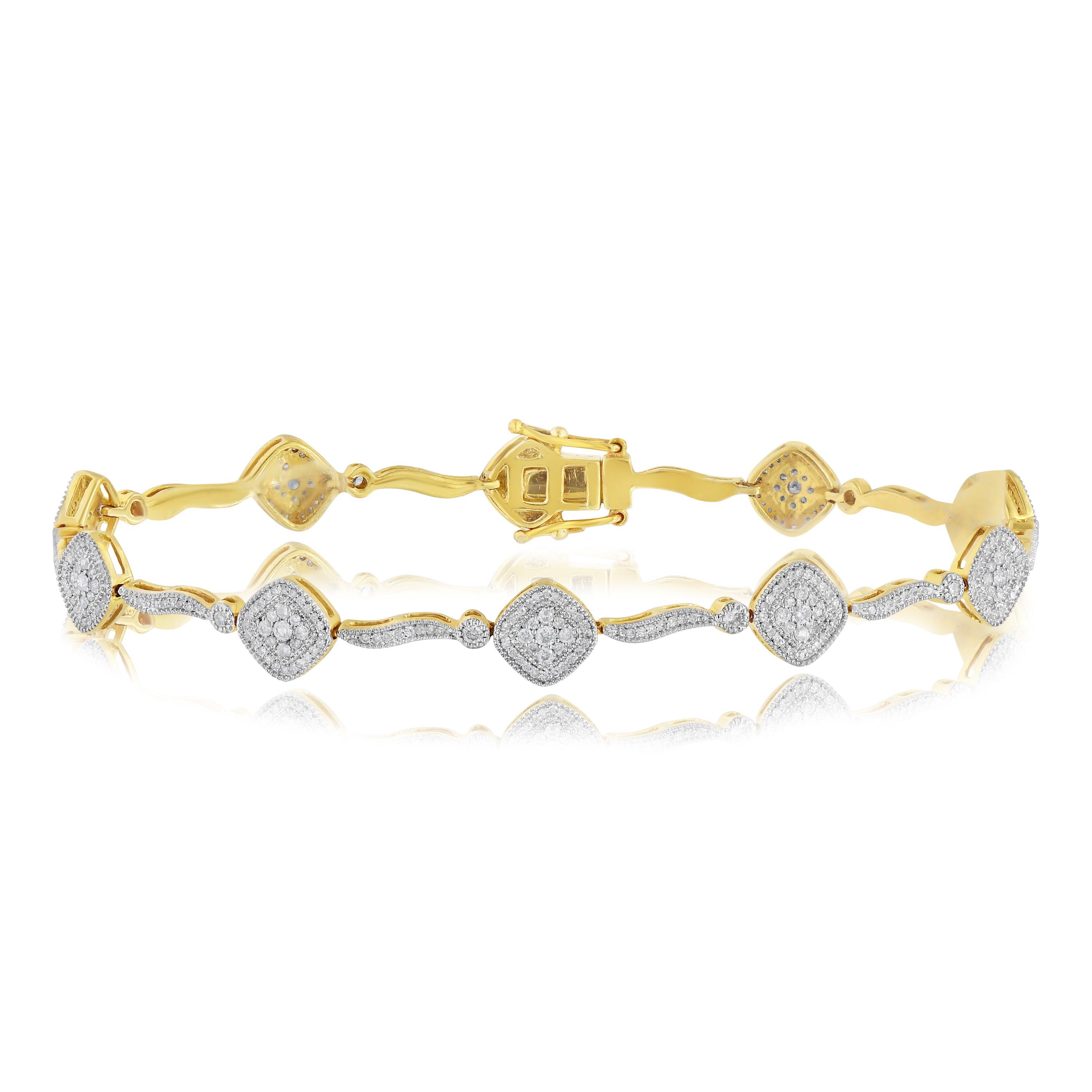 1.3 ct. Diamond 14K Yellow Gold Cushion & Wave Link Bracelet