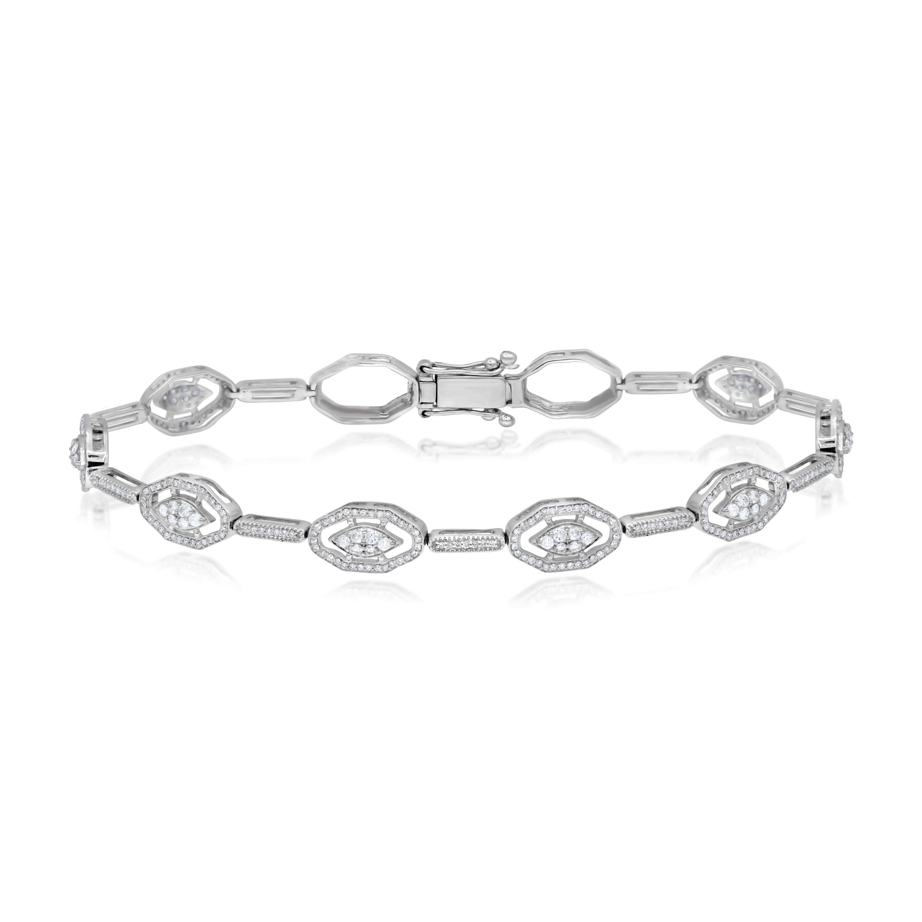 1.1 ct. Diamond 14K White Gold Beveled Octagon & Bar Link Bracelet