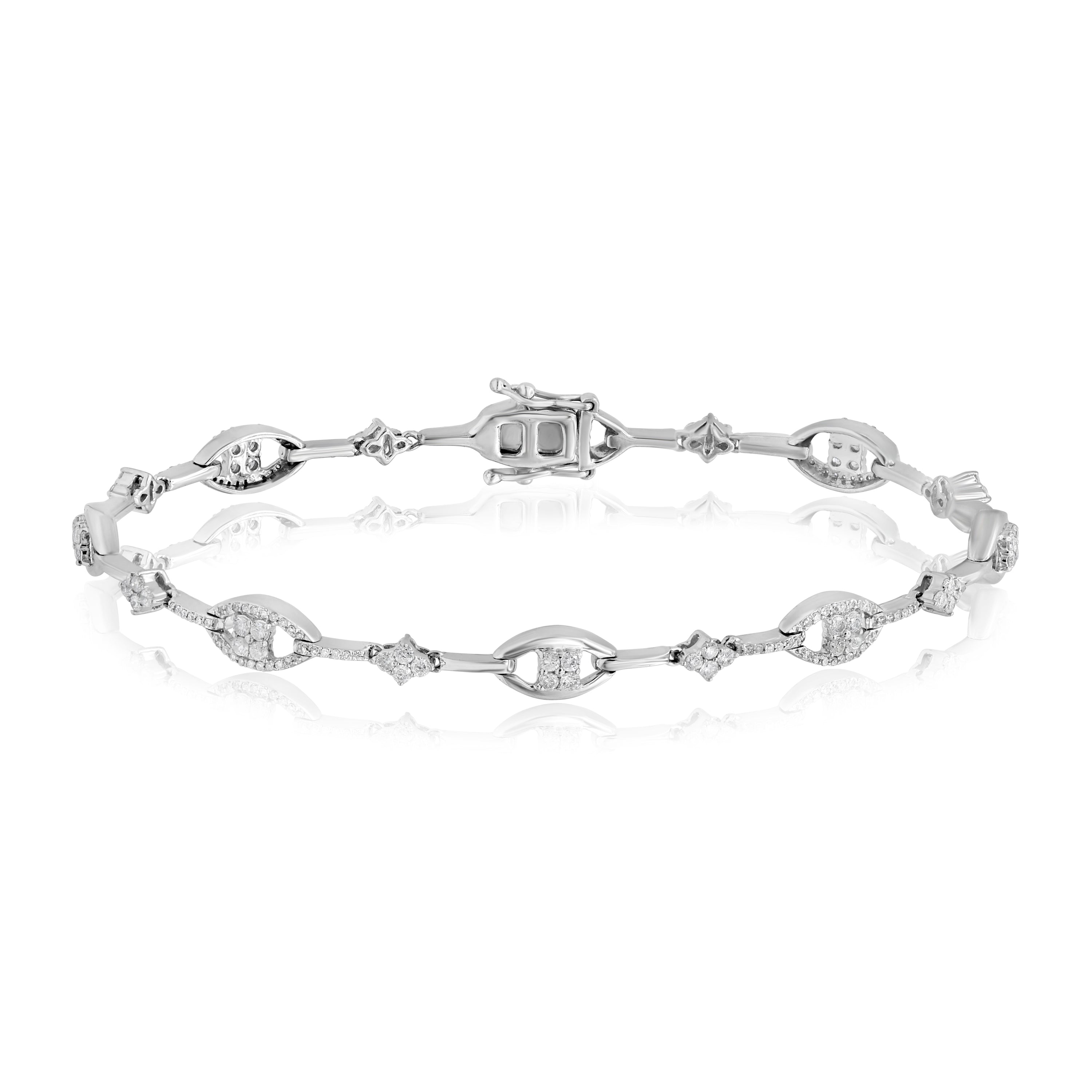 1.25 ct. Diamond 14K White Gold Marquise & Floral Link Bracelet