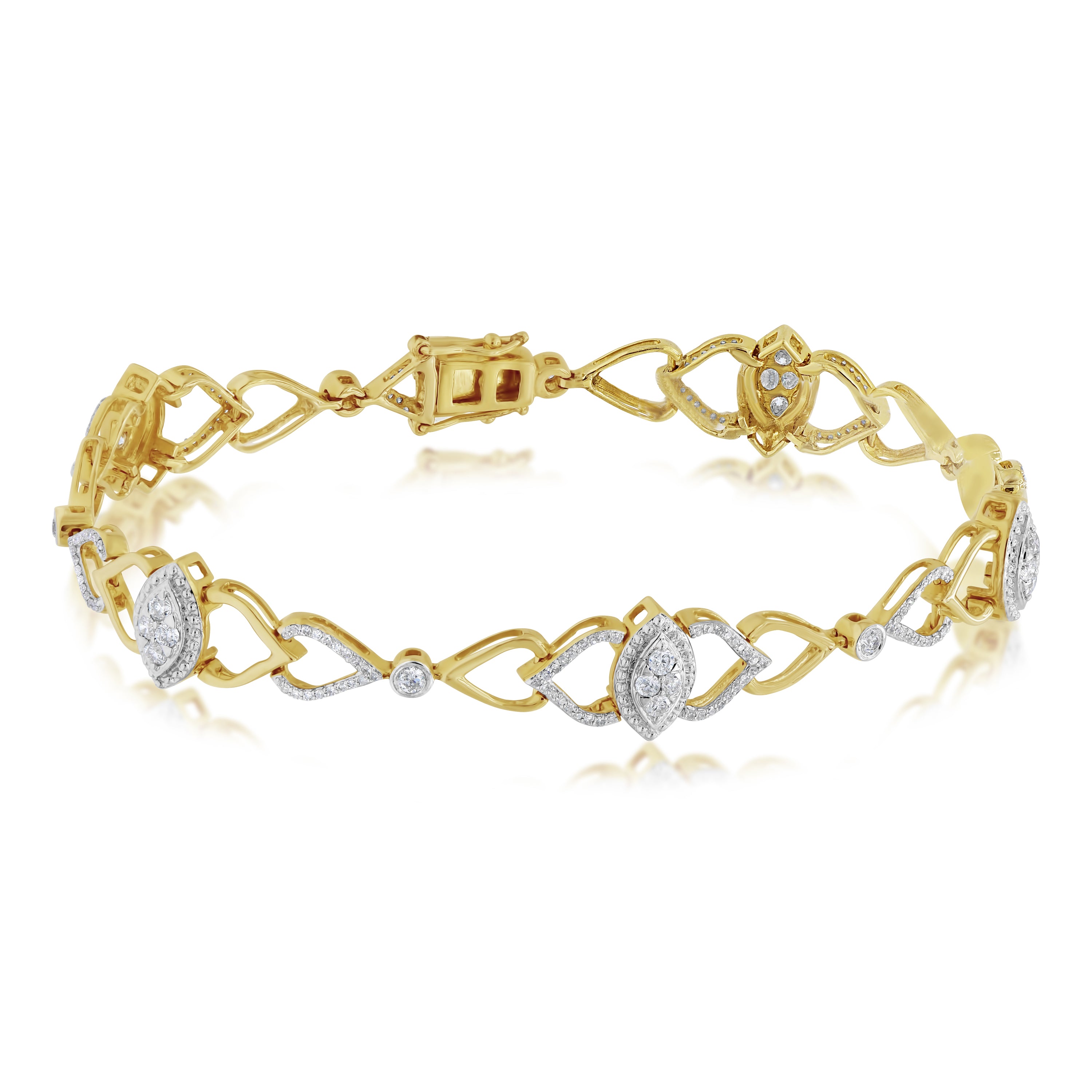 1.25 ct. Diamond 14K Yellow Gold Marquise & Teardrop Link Bracelet