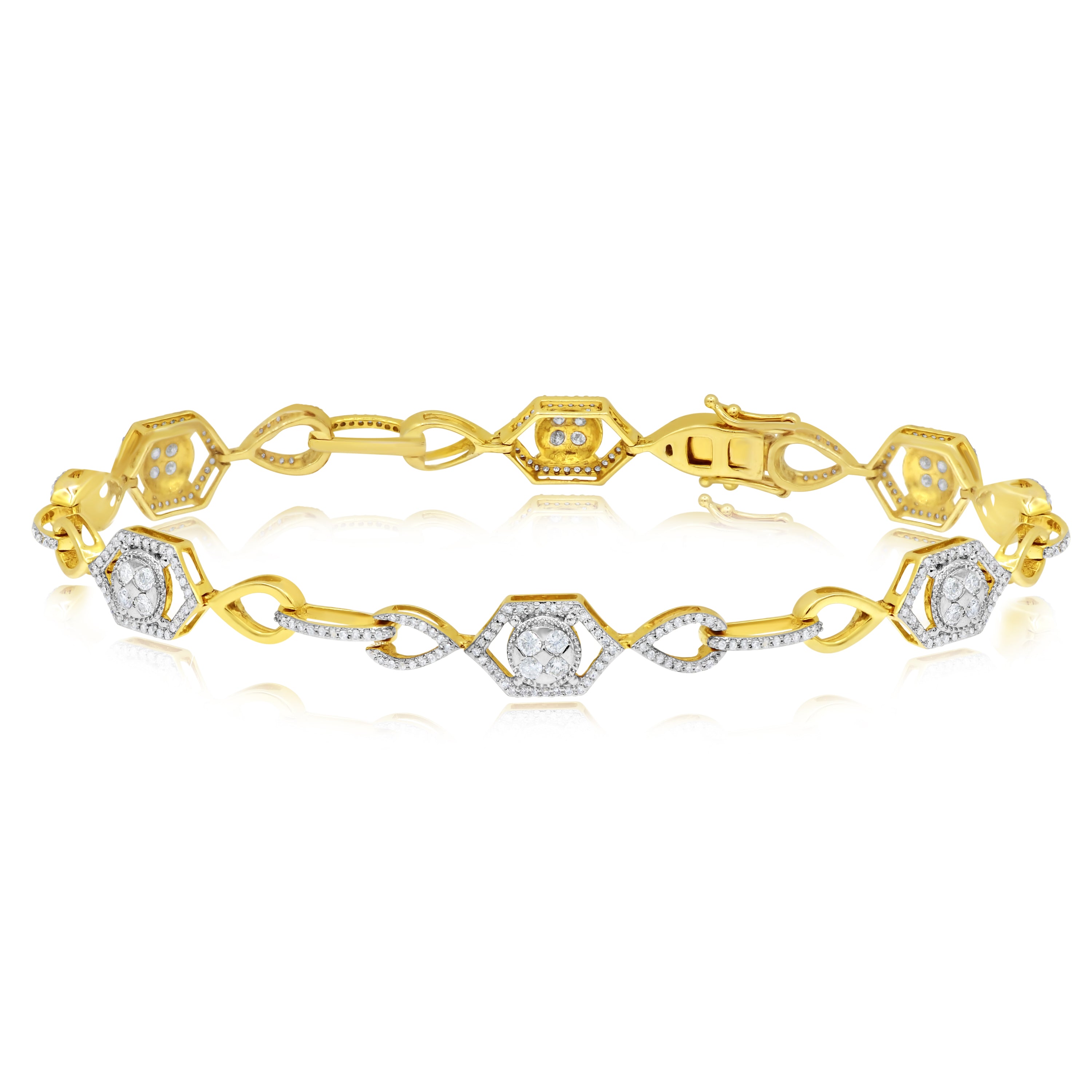 1.15 ct. Diamond 14K Yellow Gold Hexagon Link Bracelet