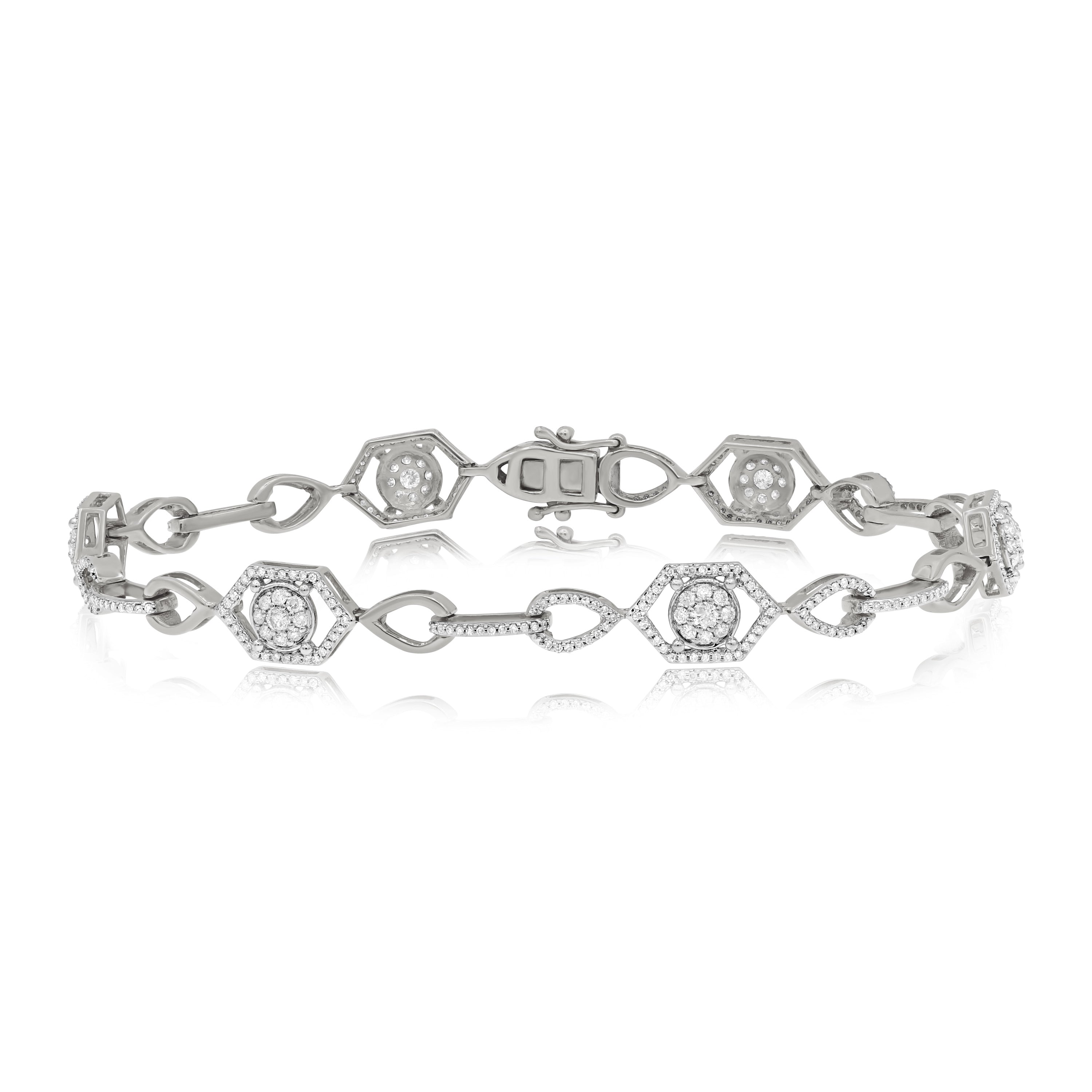 1.3 ct. Diamond 14K White Gold Hexagon Link Bracelet