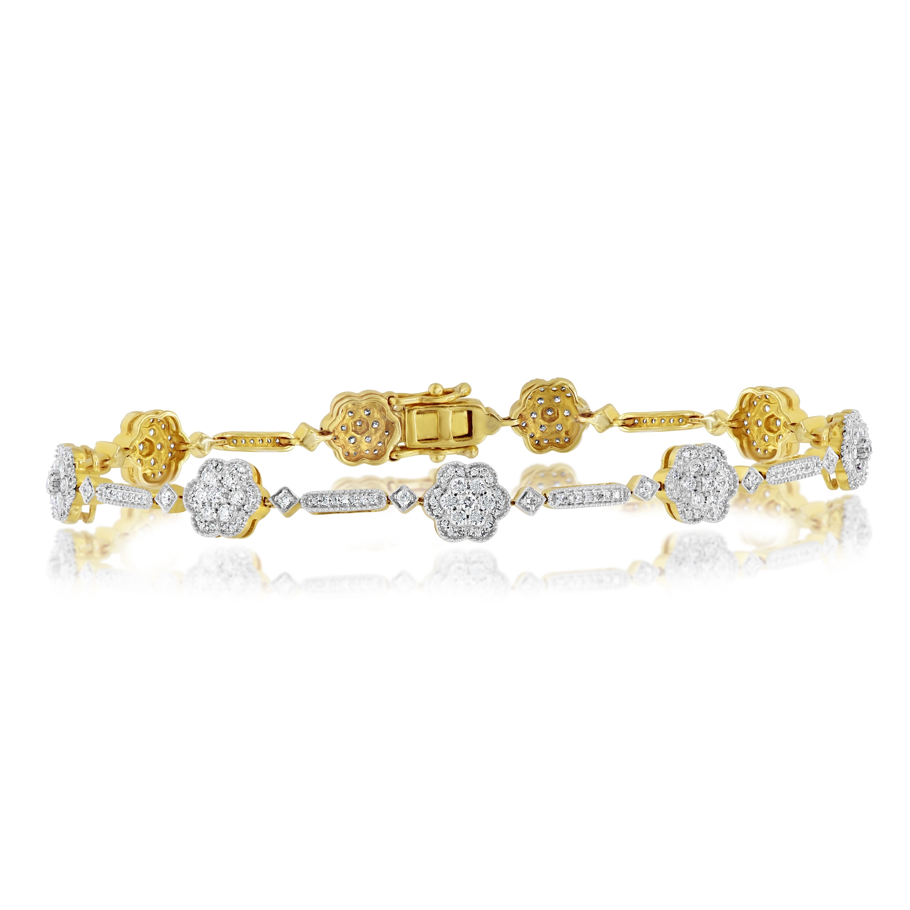 1.3 ct. Diamond 14K Yellow Gold Floret Bar Link Bracelet