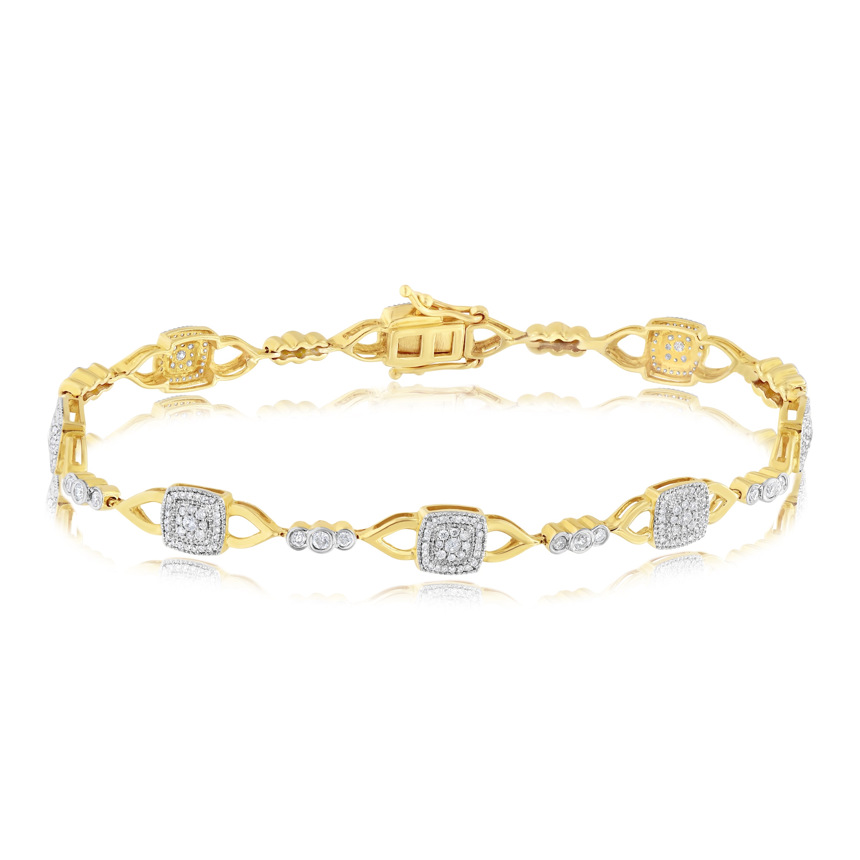 1.2 ct. Diamond 14K Yellow Gold Three Stone Link Bracelet