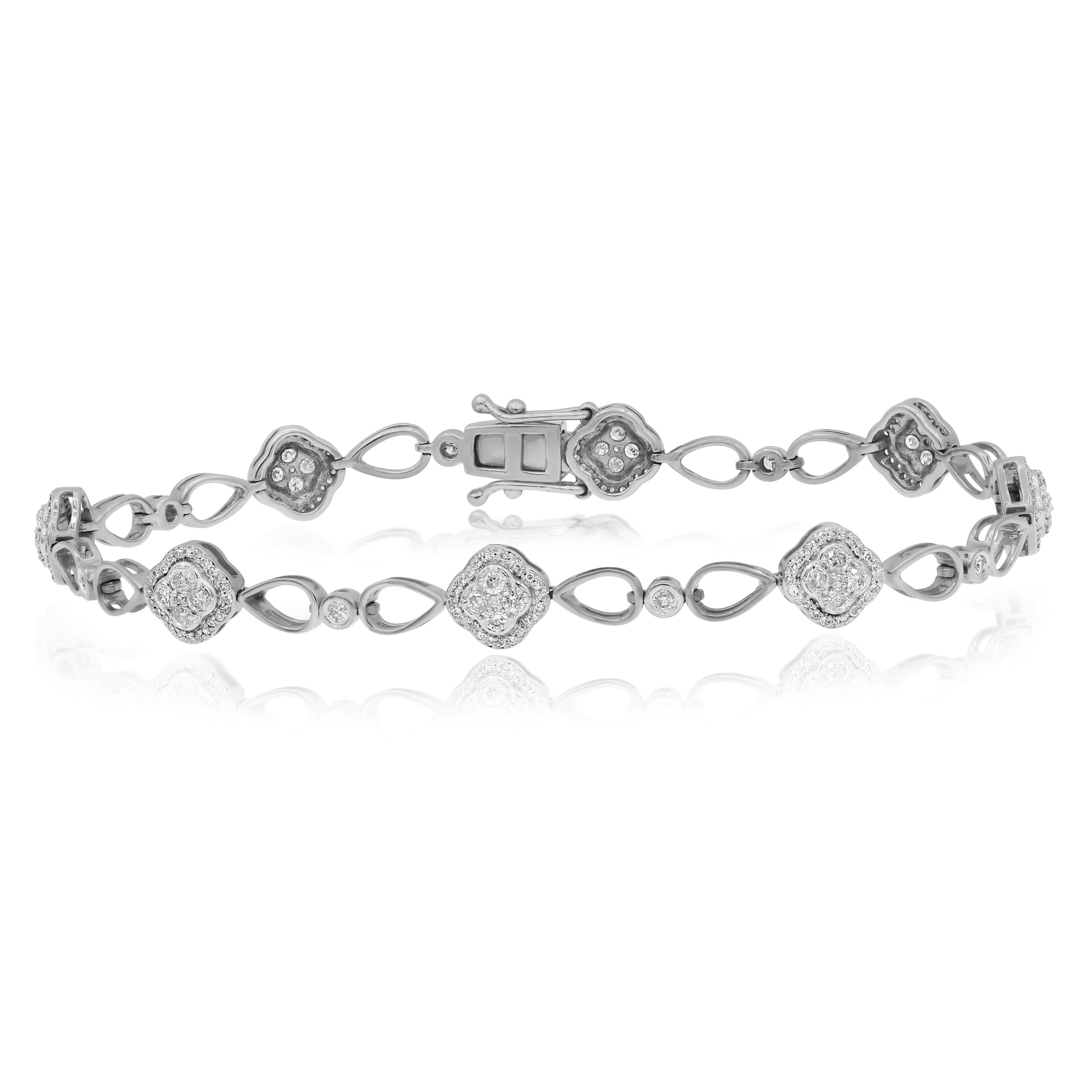 1.27 ct. Diamond 14K White Gold Floret Link Bracelet