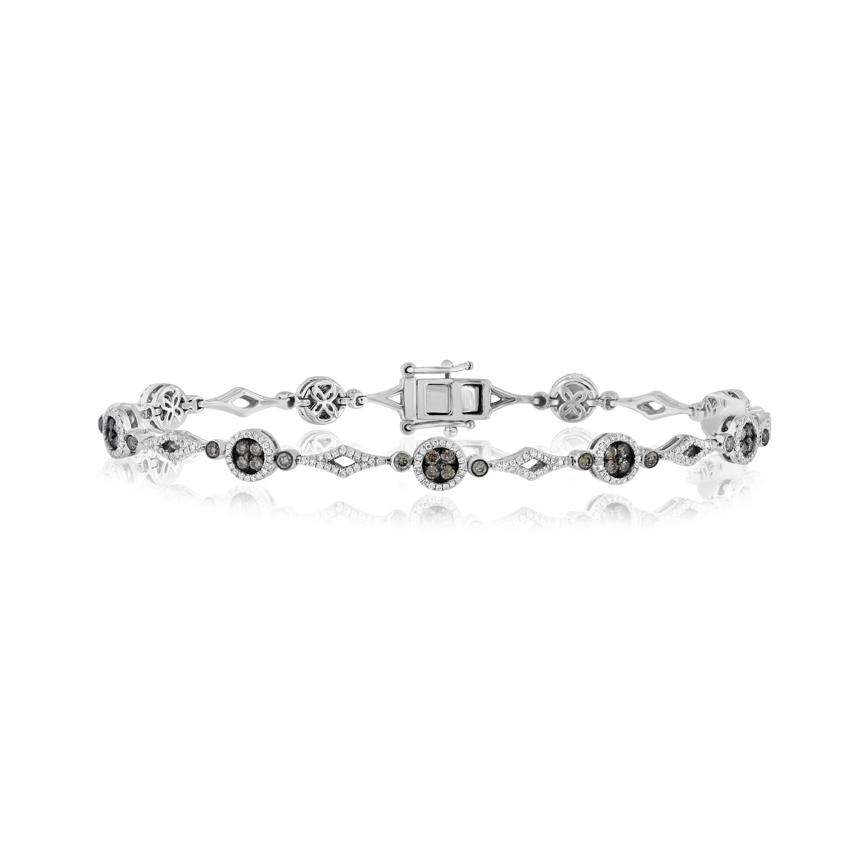 1.79 ct. Brown & White Diamond 14K White Gold Cluster Bracelet