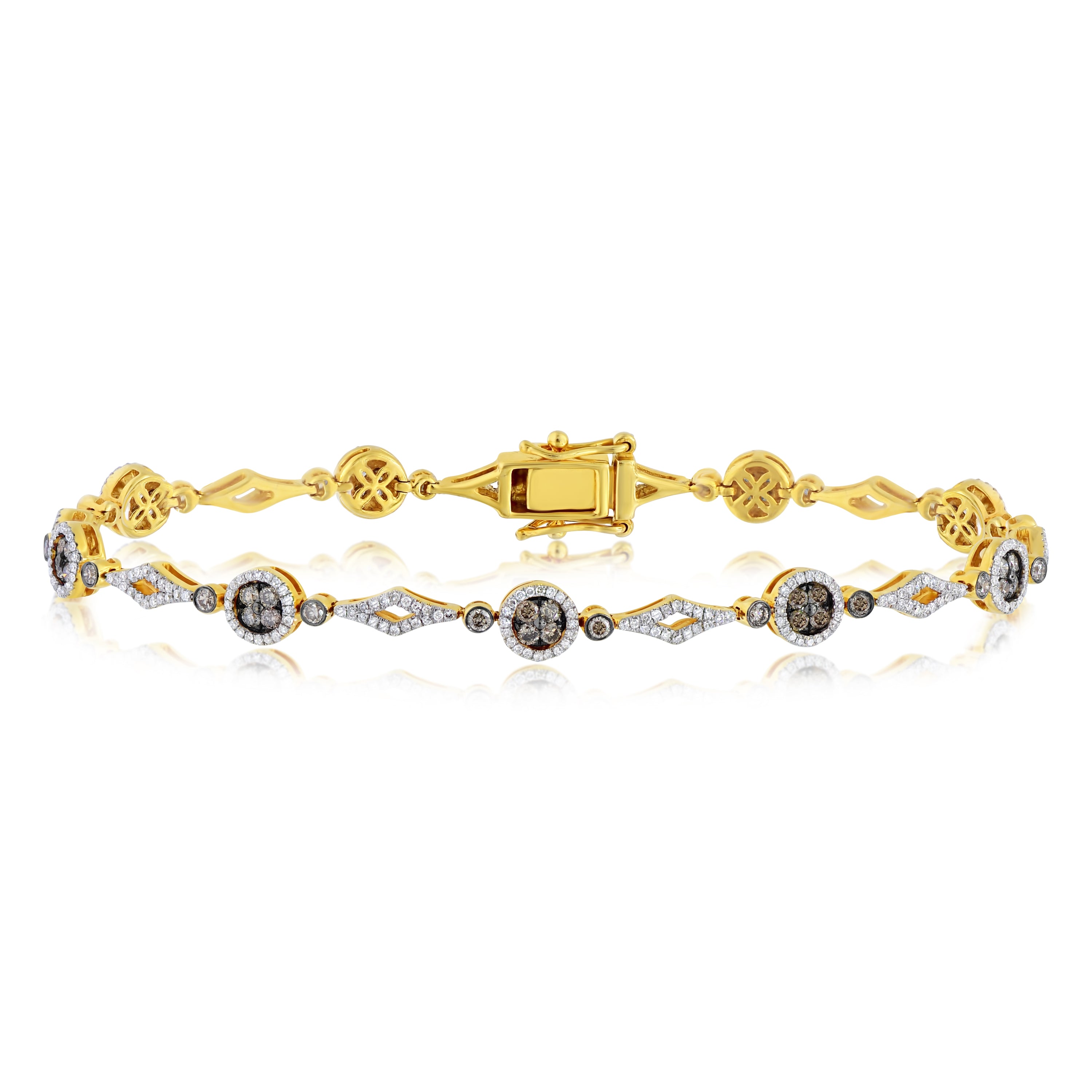 1.8 ct. Brown & White Diamond 14K Yellow Gold Cluster Bracelet