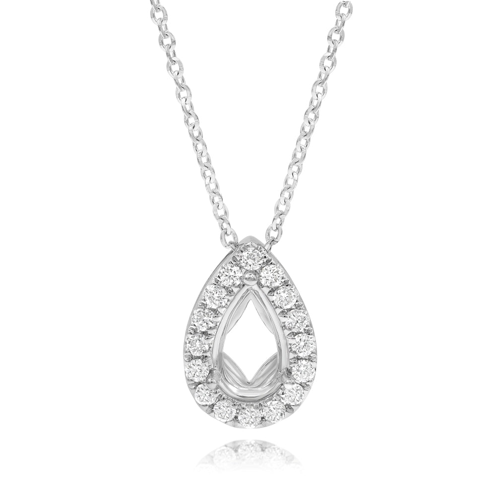 0.15 ct. Diamond 14K Two Tone Gold Halo Pendant Necklace Mounting 18"
