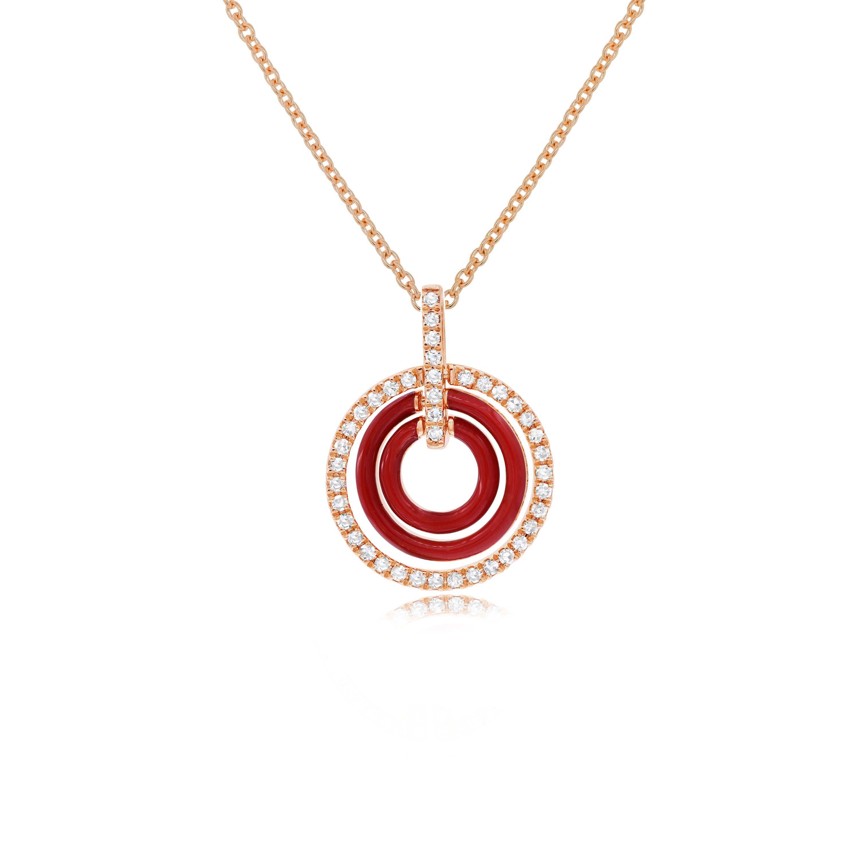 0.2 ct. Diamond 14K Rose Gold Red Enamel Trio Circle Pendant