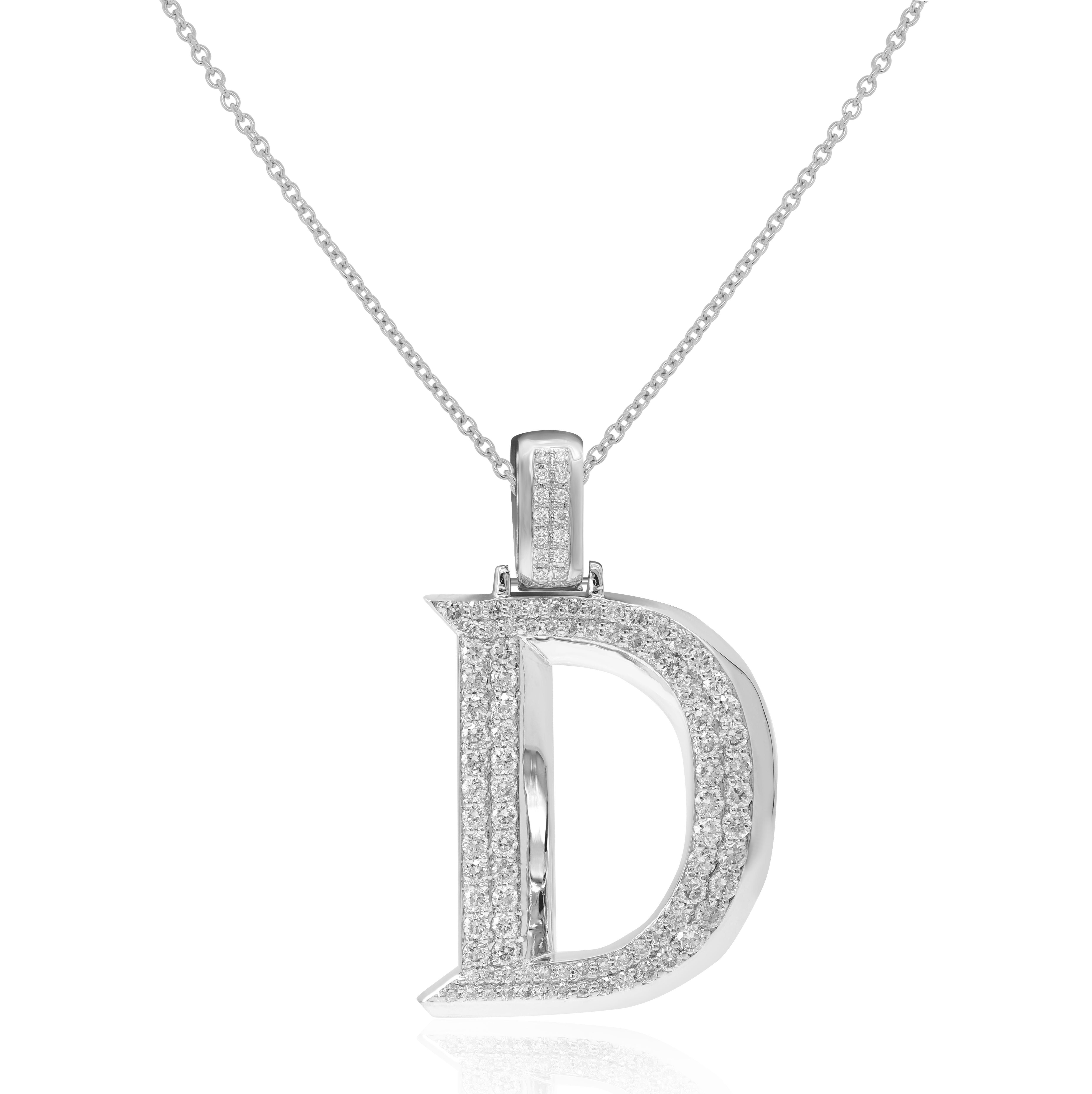 1.04 ct. Diamond 14K White Gold 'D' Initial Pendant