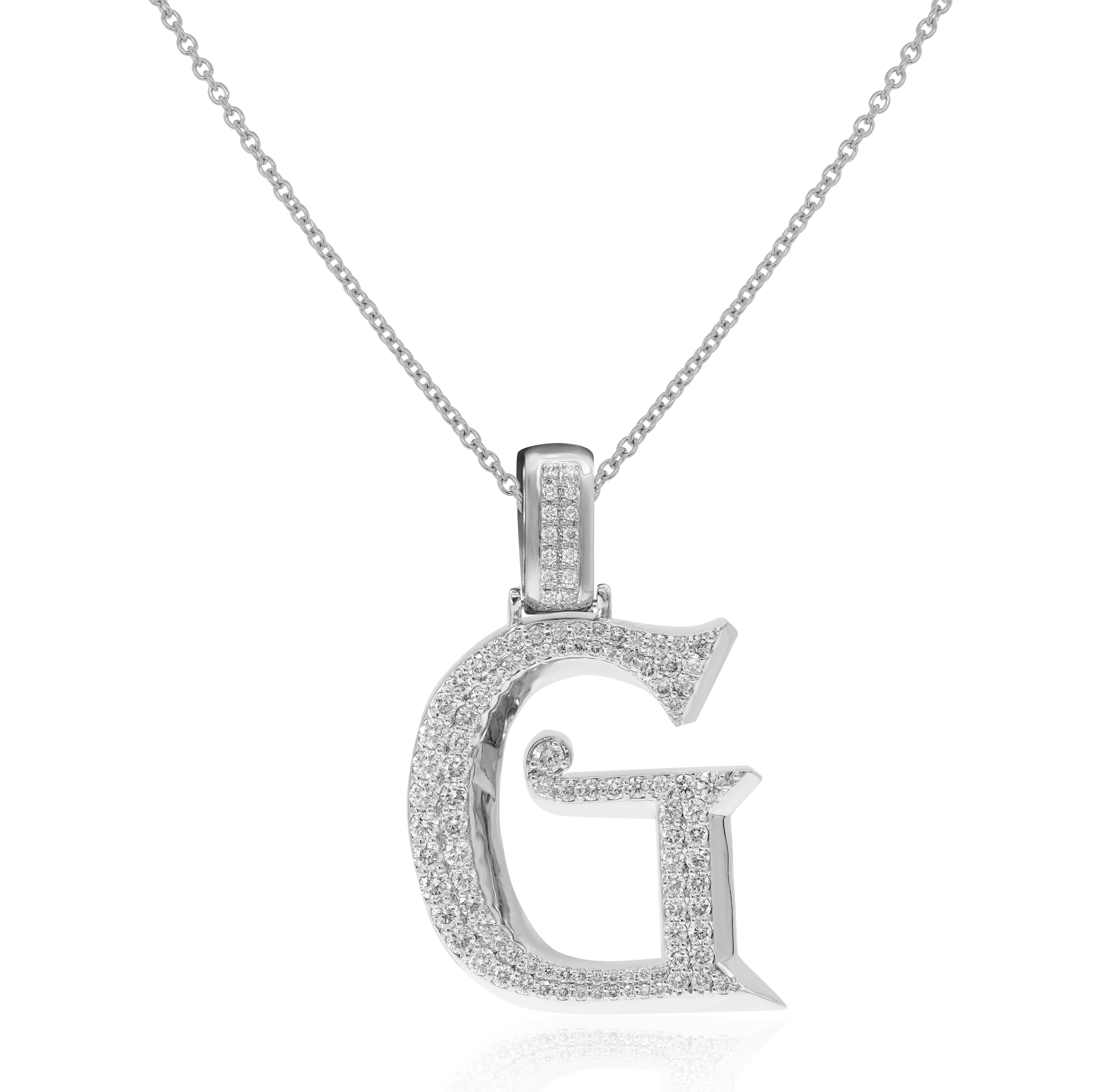 1.62 ct. Diamond 14K White Gold 'G' 3D Initial Pendant
