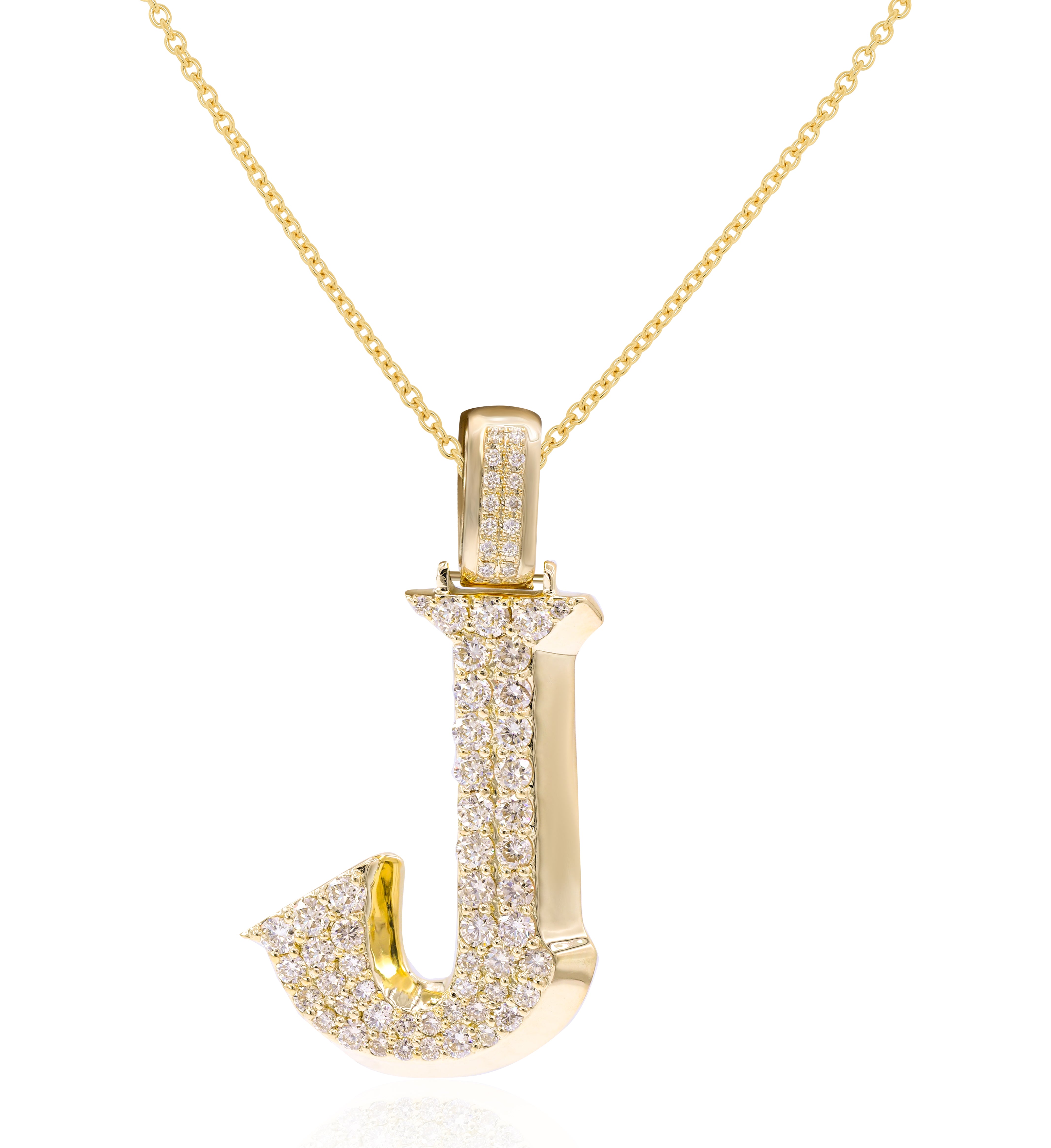 1.56 ct. Diamond 14K Yellow Gold 'J' 3D Initial Pendant