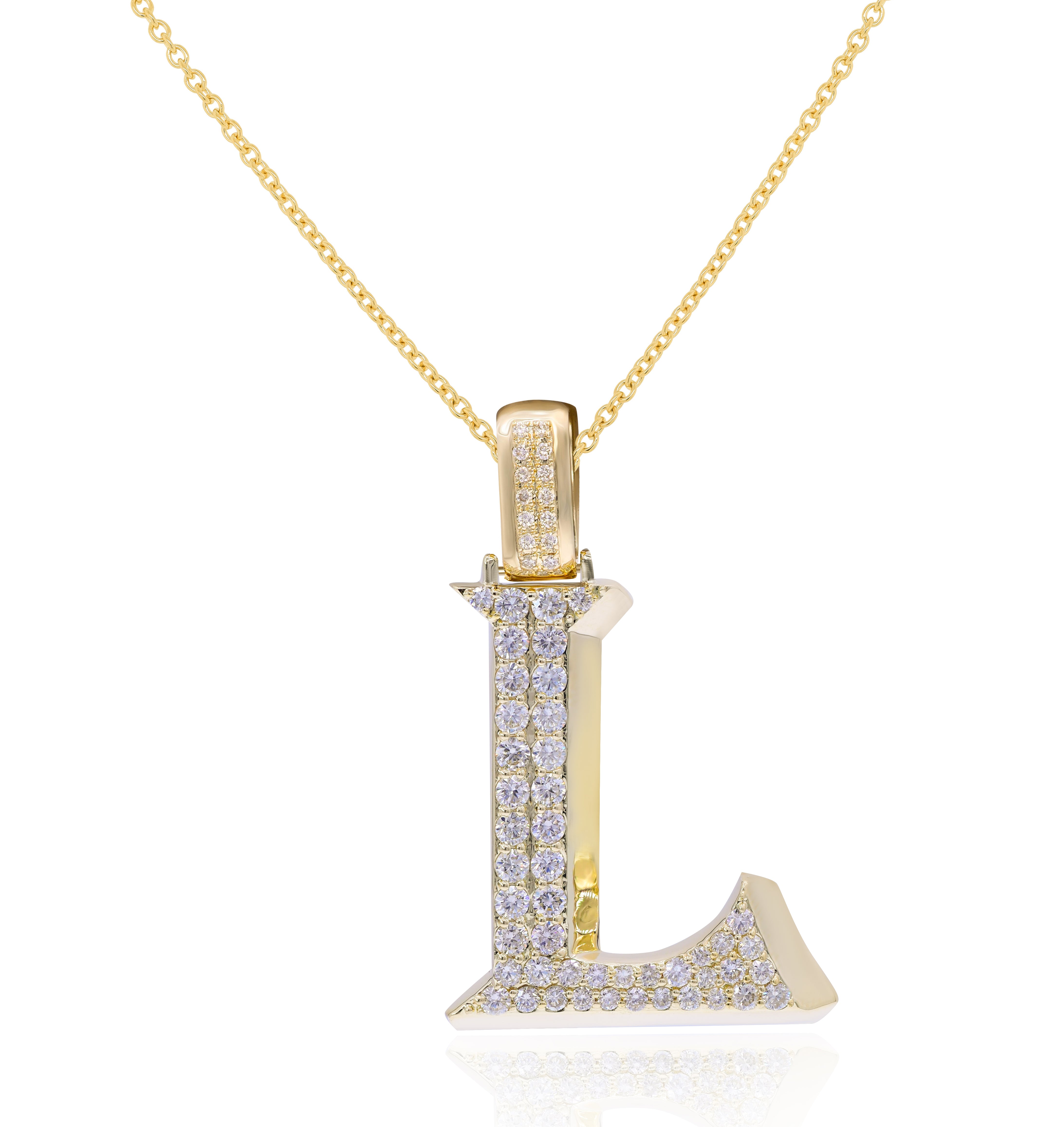 1.45 ct. Diamond 14K Yellow Gold 'L' 3D Initial Pendant
