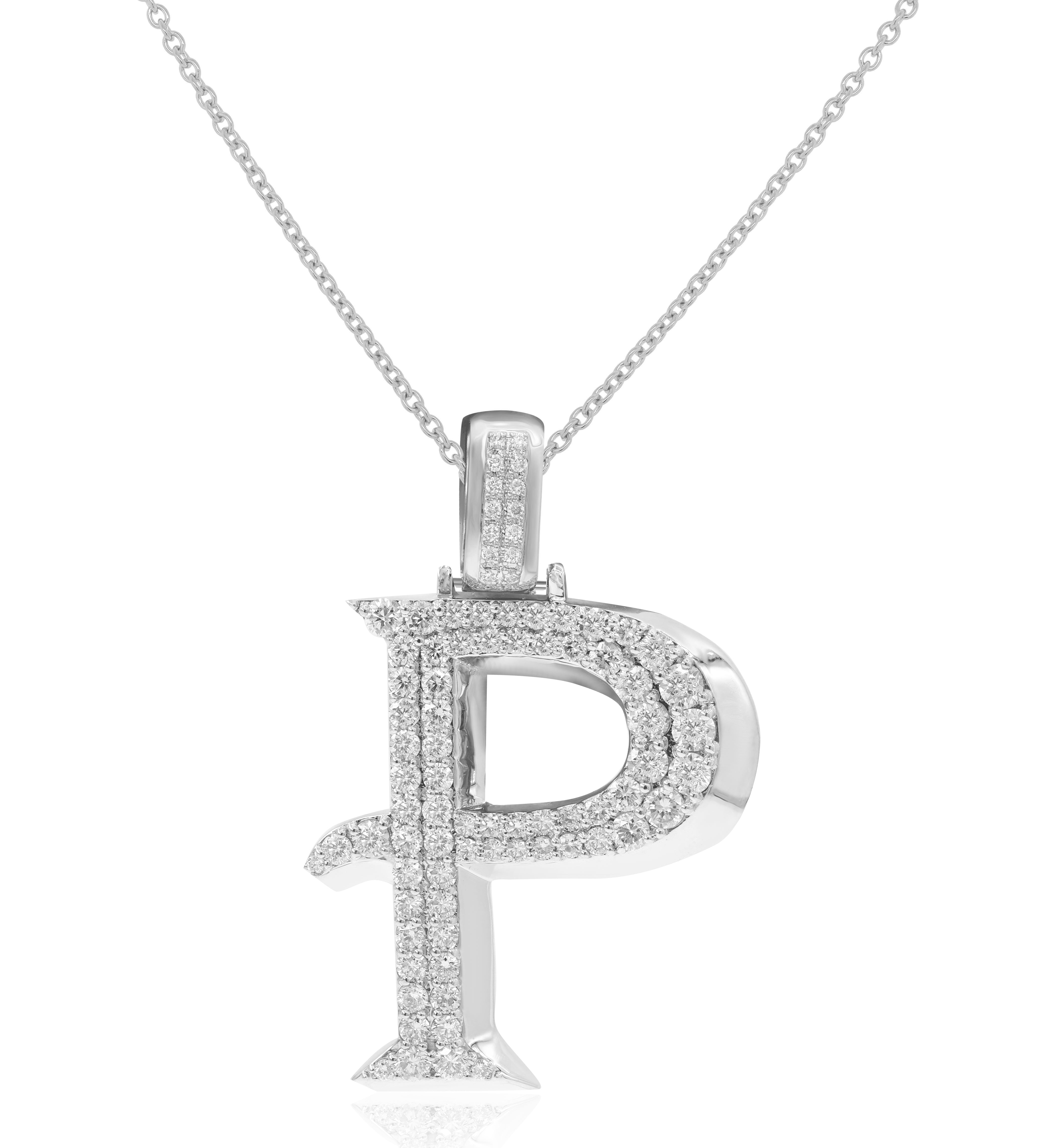1.71 ct. Diamond 14K White Gold 'P' 3D Initial Pendant