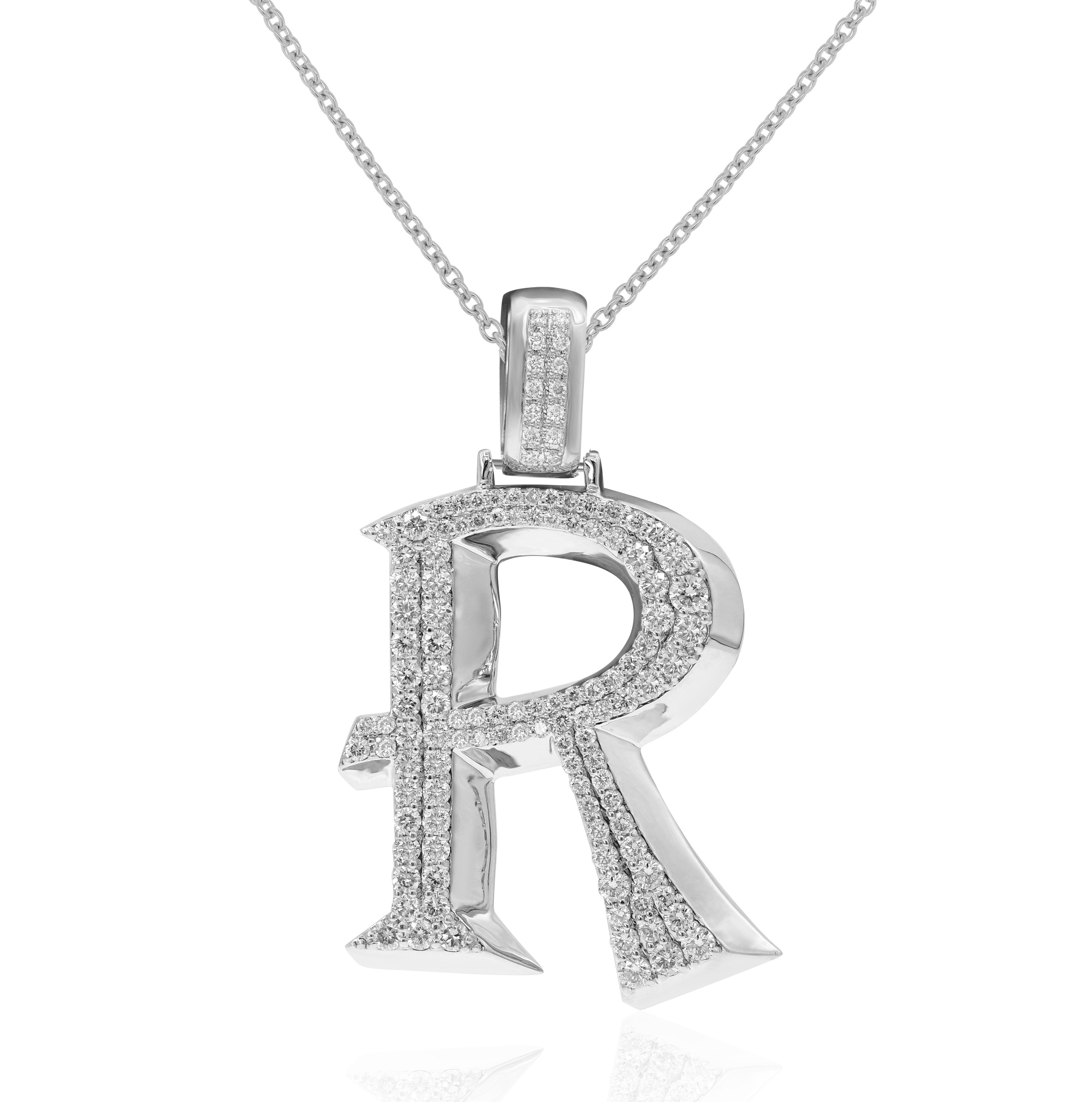 1.6 ct. Diamond 14K White Gold 'R' 3D Initial Pendant