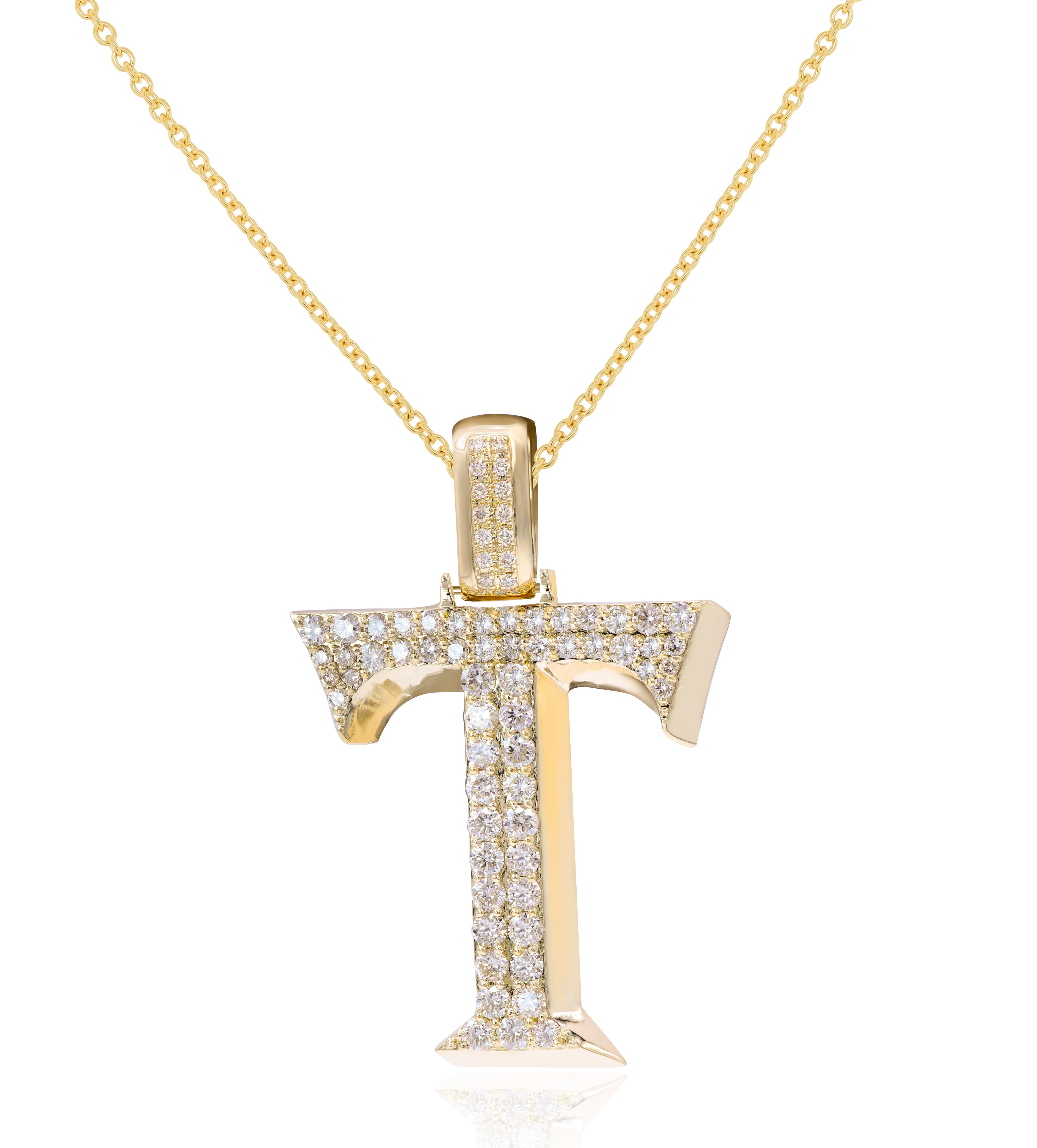 1.46 ct. Diamond 14K Yellow Gold 'T' 3D Initial Pendant