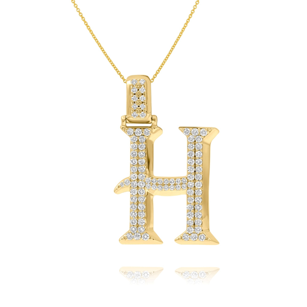 0.78 ct. Diamond 14K Yellow Gold 'H' 3D Initial Pendant