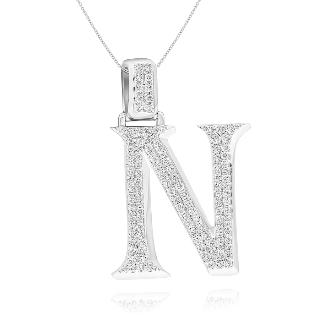 0.76 ct. Diamond 14K White Gold 'N' 3D Initial Pendant
