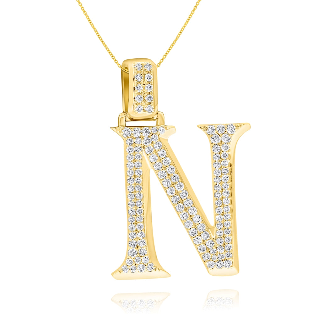 0.66 ct. Diamond 14K Yellow Gold 'N' 3D Initial Pendant