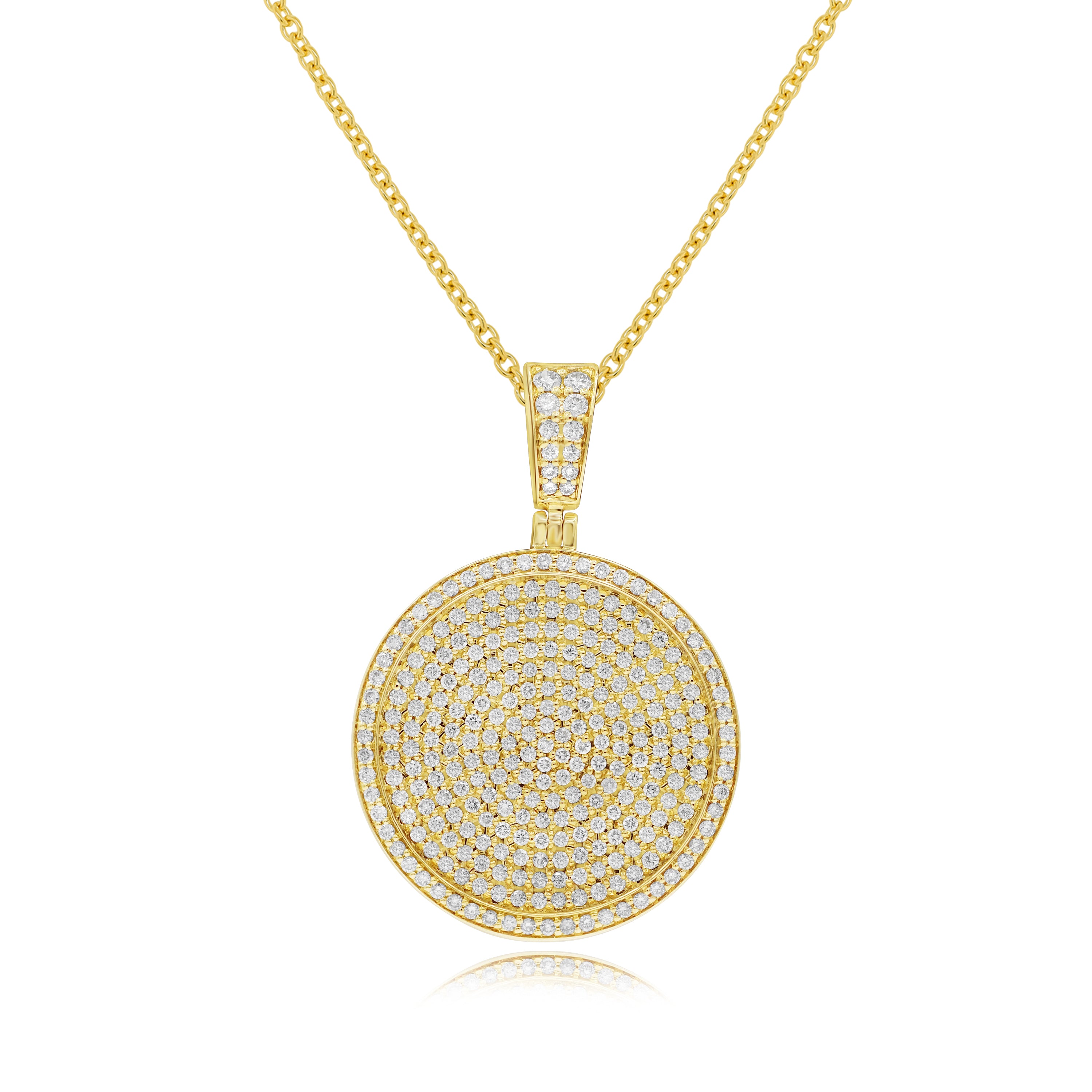 1.83 ct. Diamond 14K Yellow Gold Pave Disc Medallion Pendant