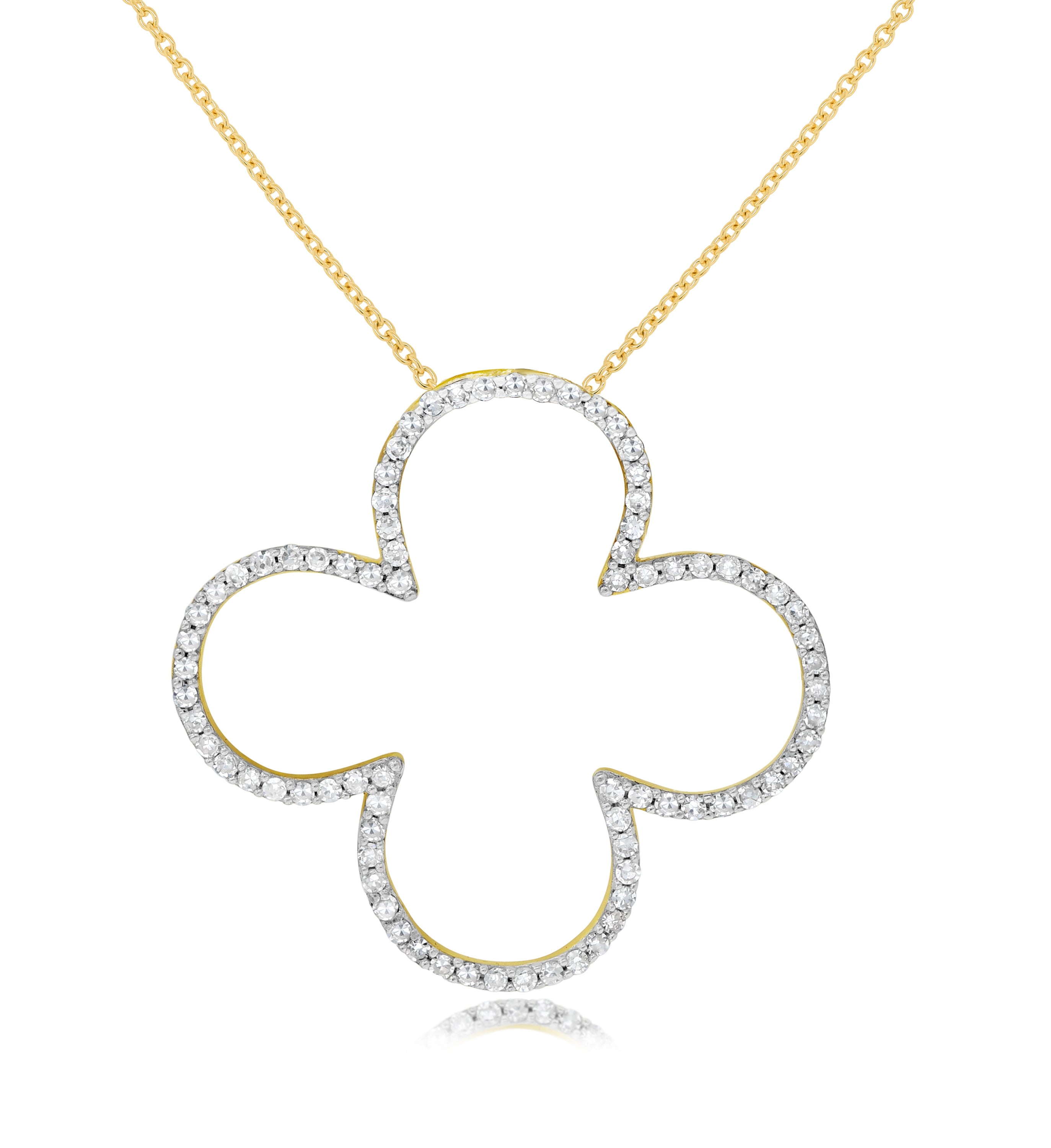 0.28 ct. Diamond 14K Yellow Gold Open Clover Flower Pendant Necklace