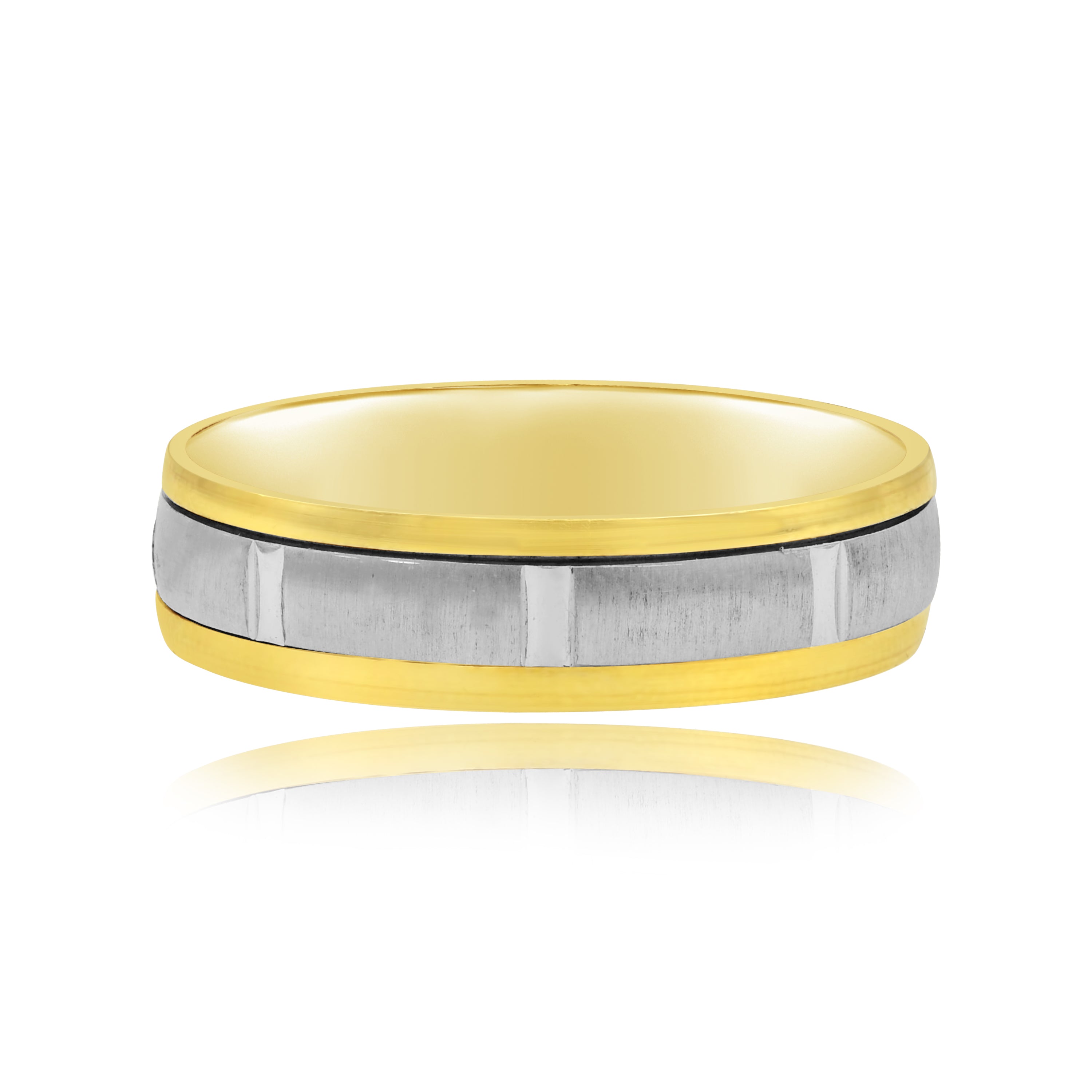 14K Yellow Gold Tungsten Step Edge Satin Men's Wedding Band