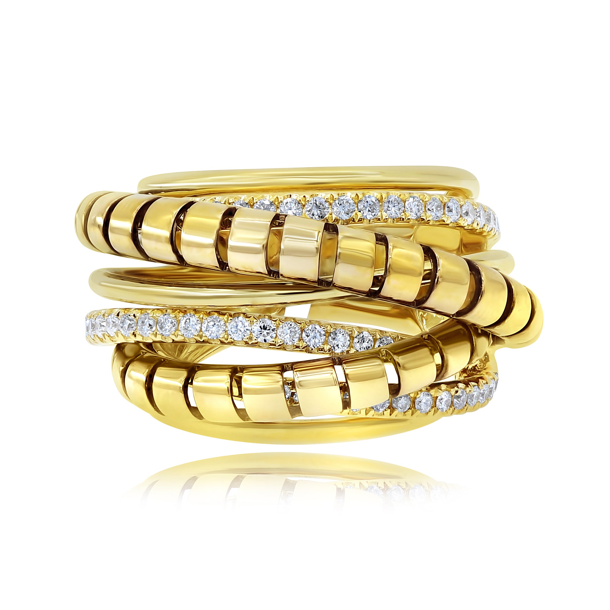 0.71 ct. Diamond 18K Yellow Gold Spiral Wire Crisscrossing Band