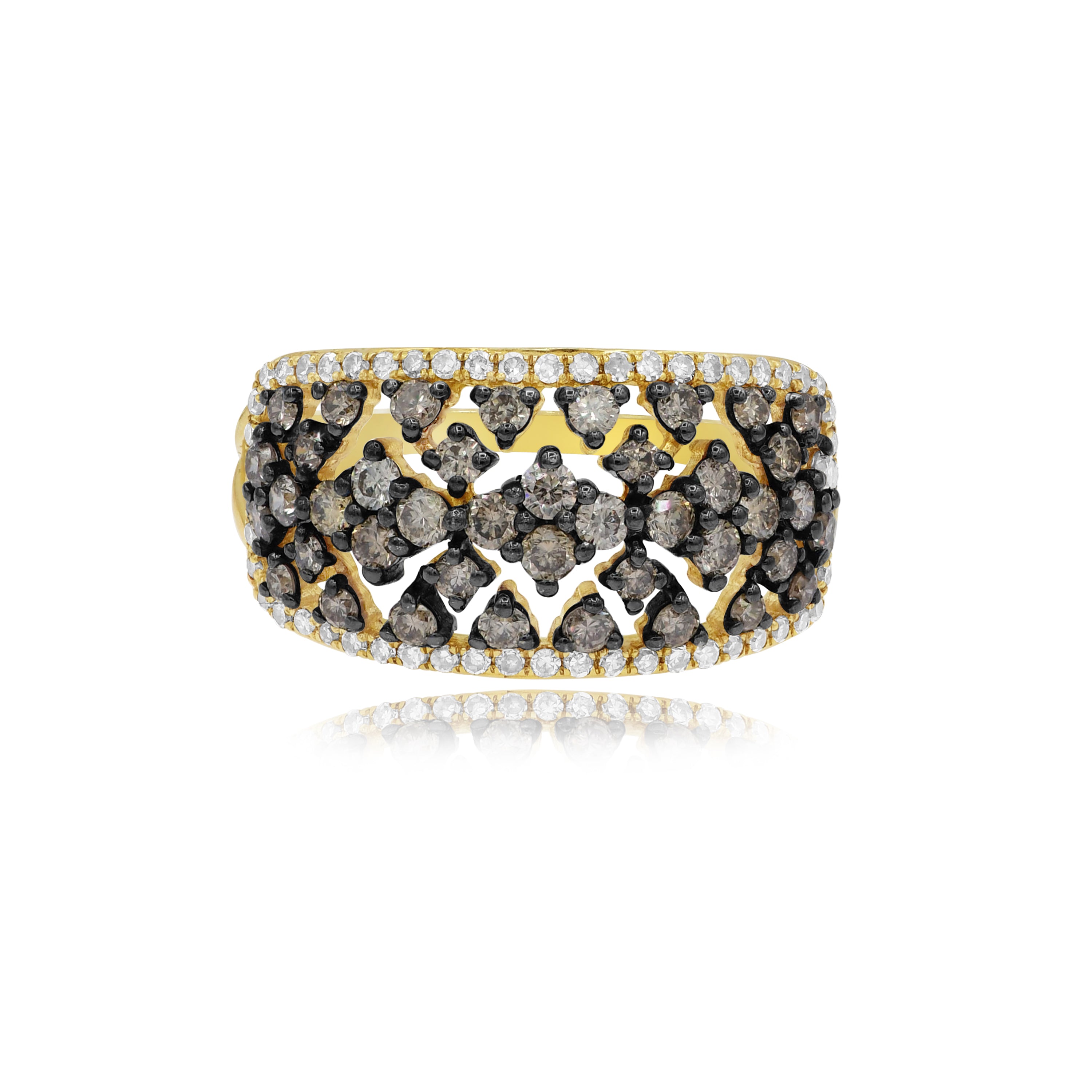 0.88 ct. Brown Diamond & 0.25 ct. Diamond 14K Yellow Gold Black Rhodium Openwork Wide Ring