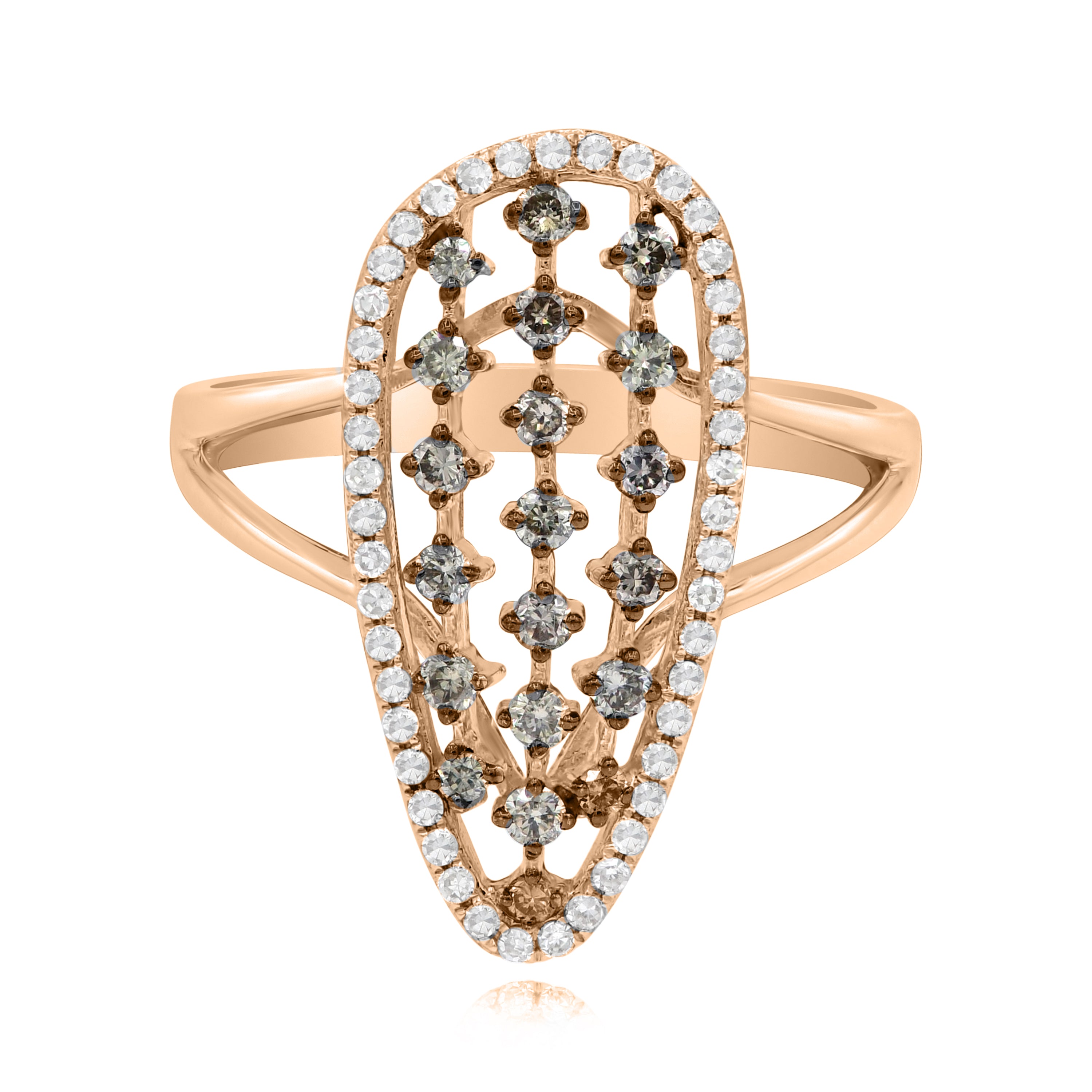 0.54 ct. Brown & White Diamond 14K Rose Gold Asymmetrical Open Pear Split Shank Ring
