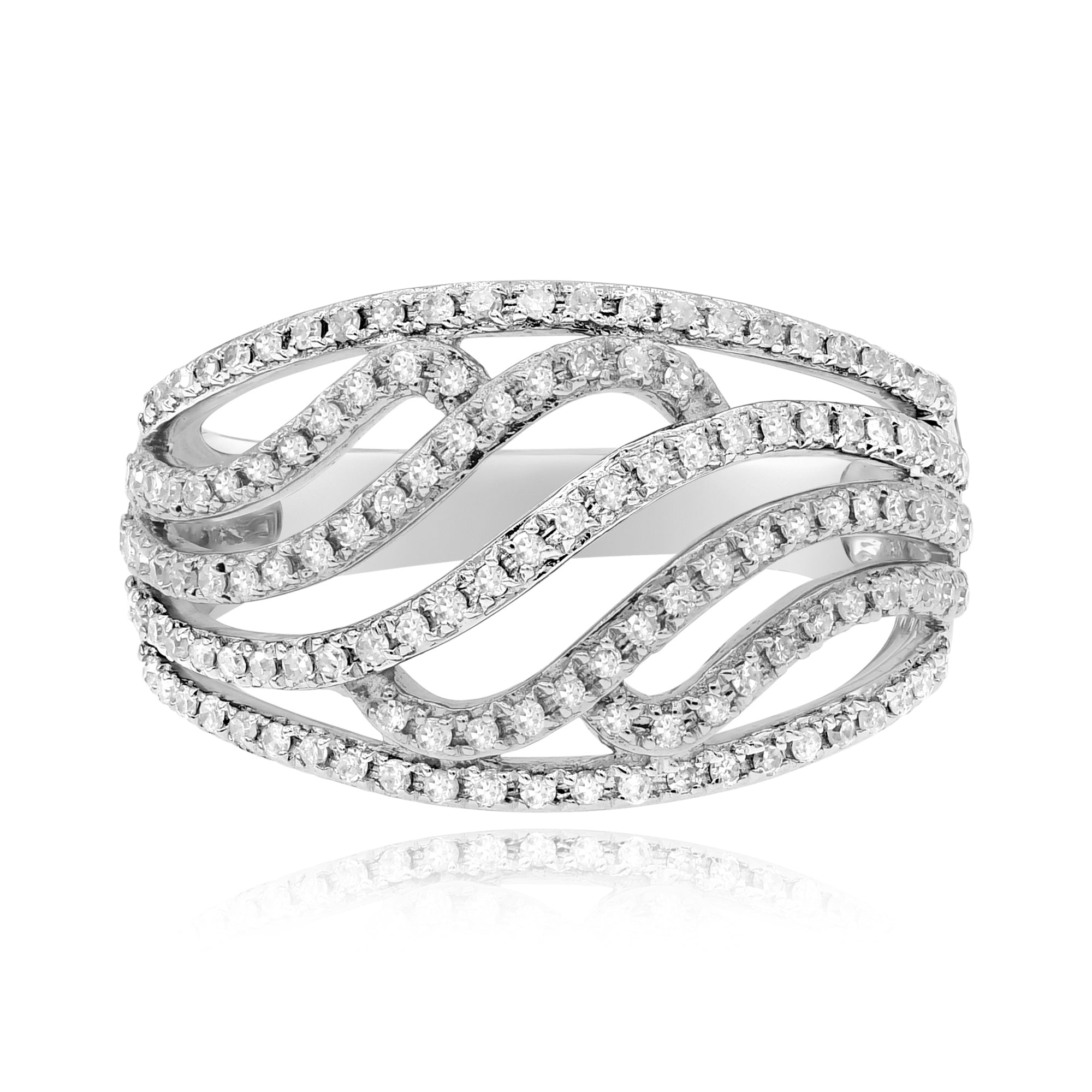 0.6 ct. Diamond 14K White Gold Multi-Row Crossover Ring