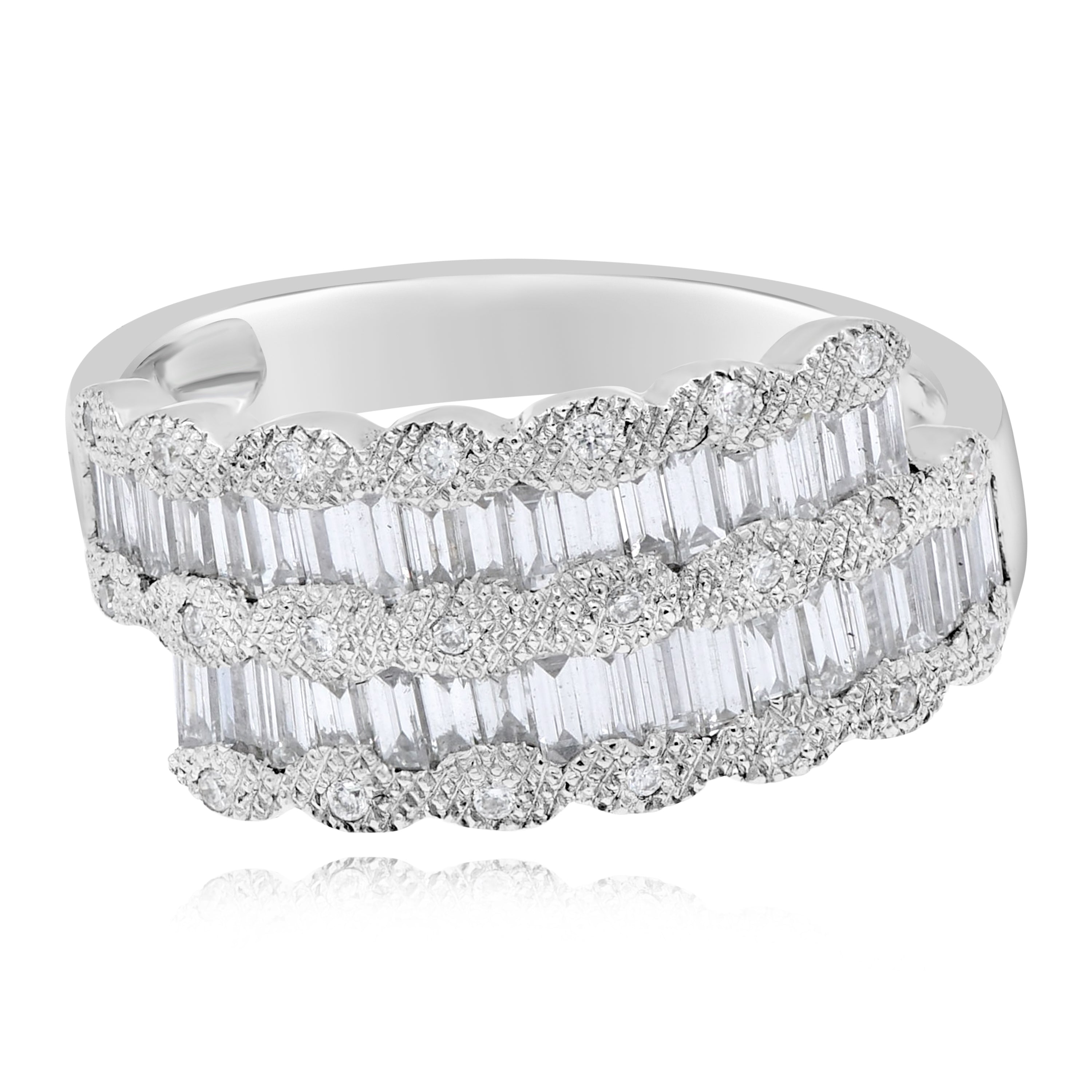 1.08 ct. Diamond 18K White Gold Double Row Wave Ring