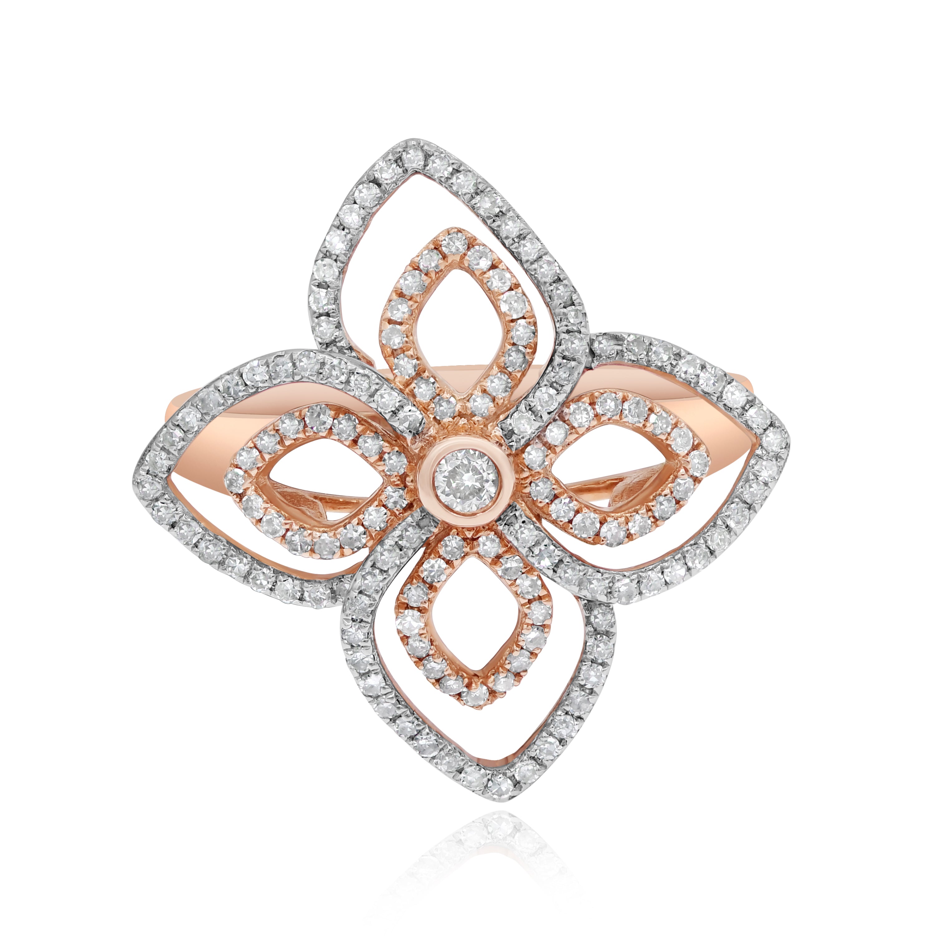 0.57 ct. Diamond 14K Two Tone Gold 3D Classic Flower Ring