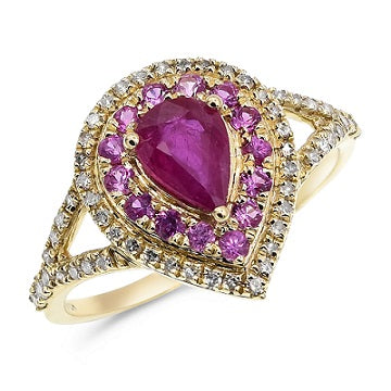 0.74 ct. Ruby, 0.35 ct. Pink Sapphire & 0.27 ct. Diamond 14K Yellow Gold Statement Ring