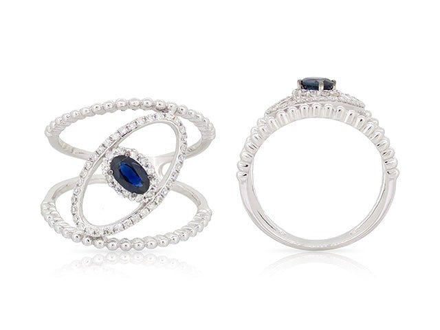 0.34 ct. Sapphire & 0.23 ct. Diamond 14K White Gold Double Band Ring