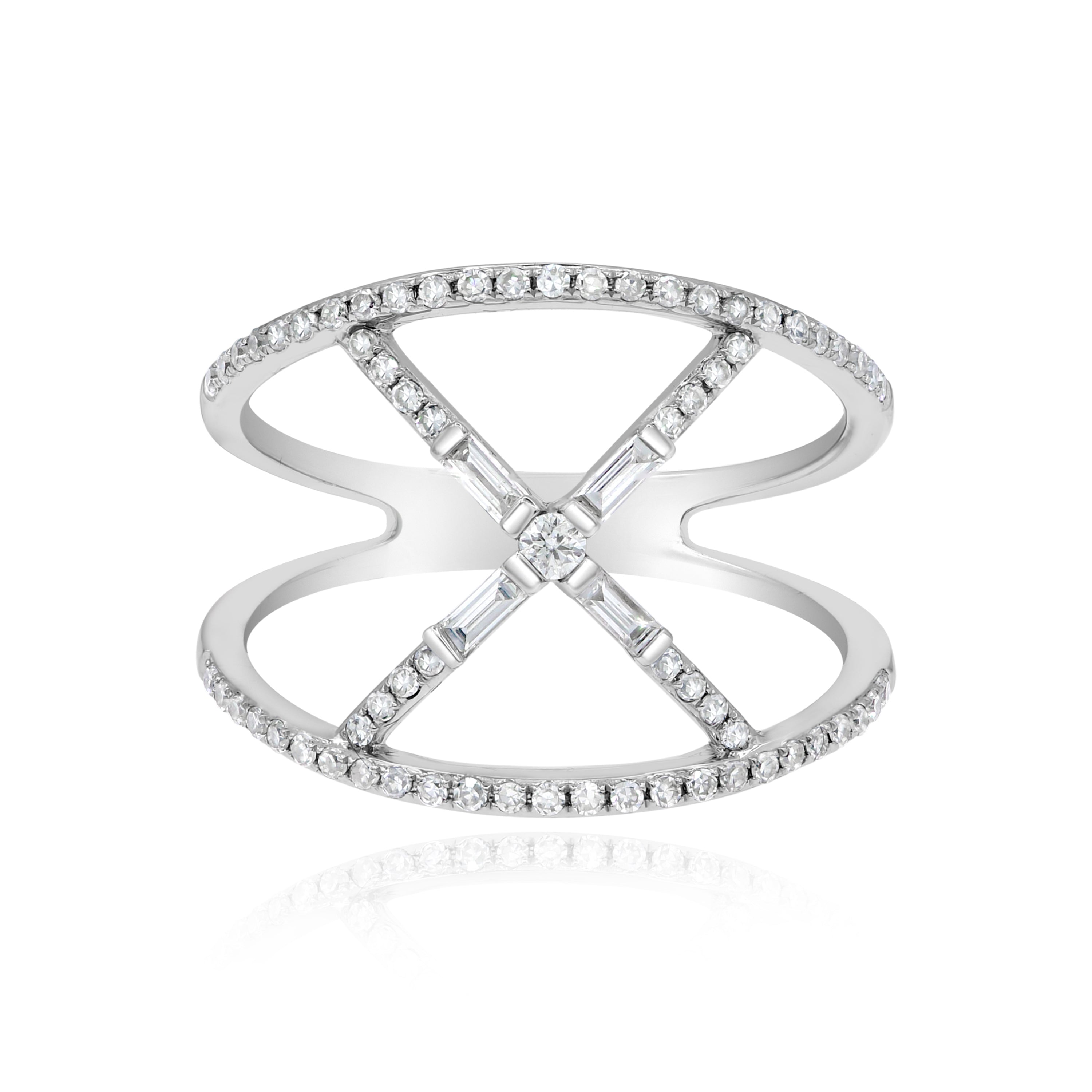 0.39 ct. Diamond 14K White Gold Pave Crossover Baguette Wide Ring