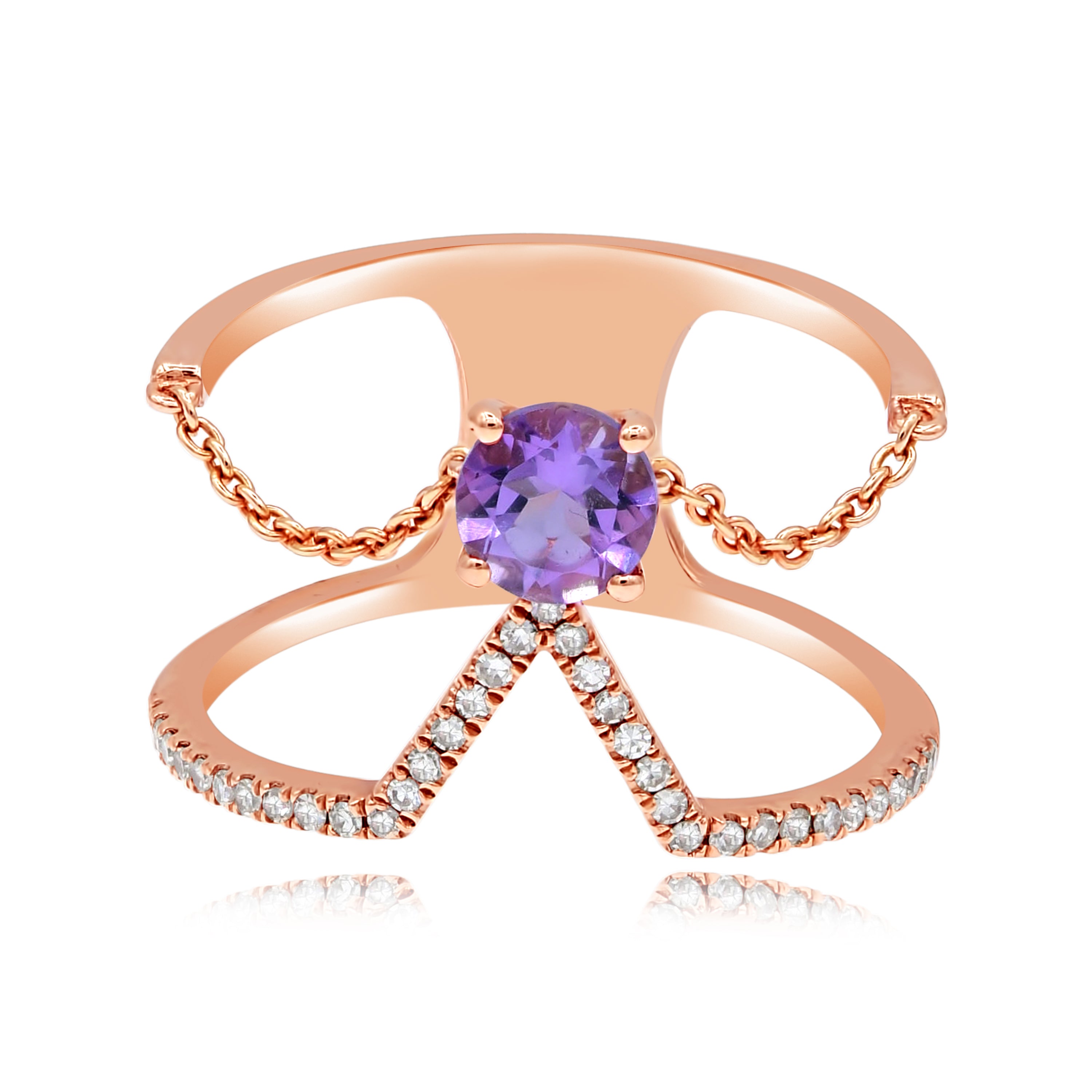 0.45 ct. Amethyst & 0.13 ct. Diamond Negative Space Parallel Pave Band Ring